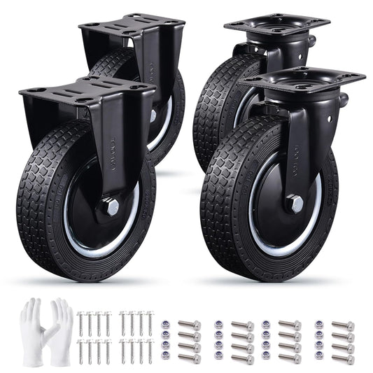 8 Inch Heavy Duty Caster Wheels Set of 4 (2 Swivel, 2 Fixed) 3200LBS Capacity Industrial Rubber Casters