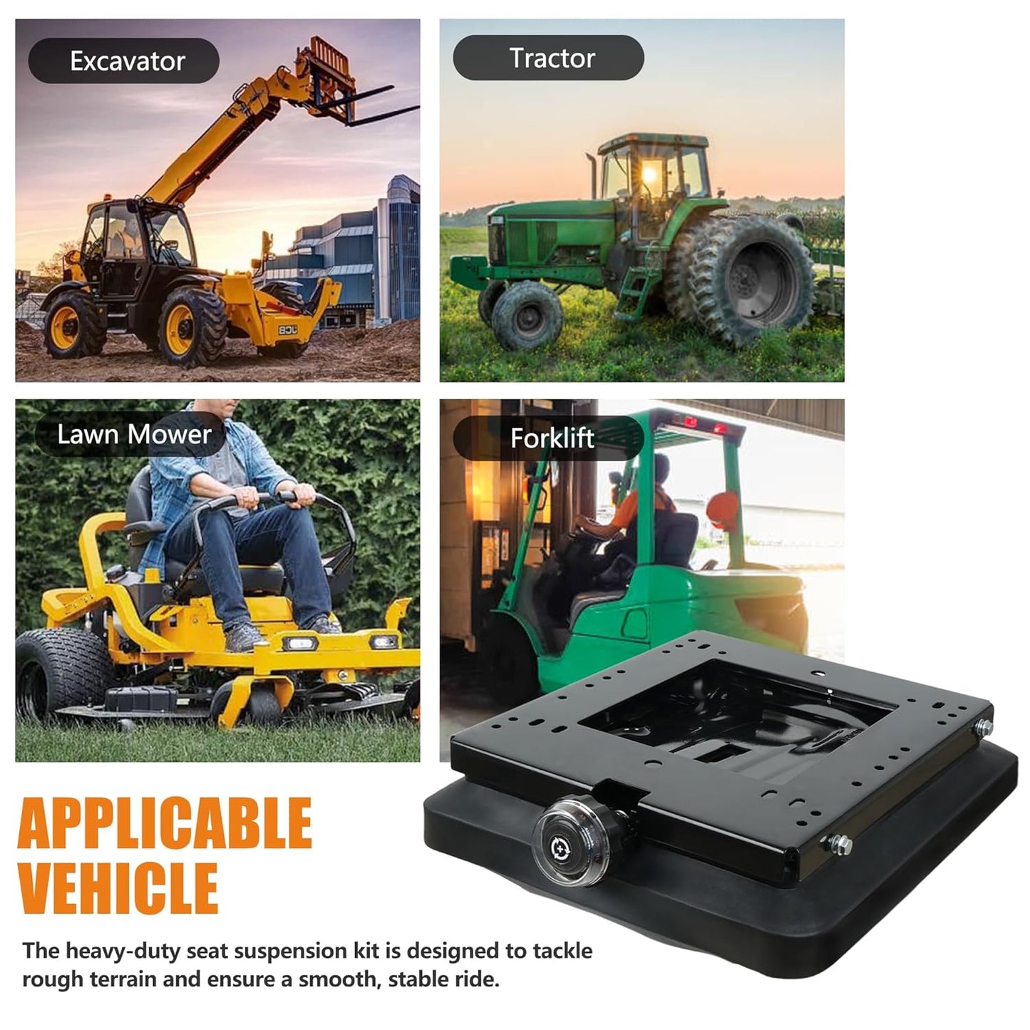 Universal Seat Suspension Kit w/o Seat Slider, Fit for Zero Turn Lawn Mower, Tractor, Forklift, Compatible with Most