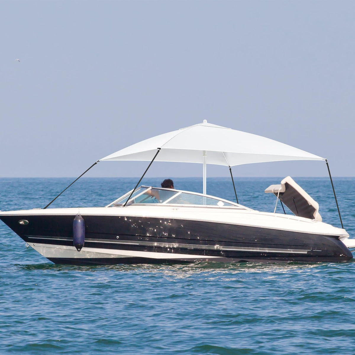 Boat Umbrella Canopy Boat Sun Shade Kit 6' x 6' Waterproof Bimini Top Cover Thickened Straps up to 94 Inches Long with D-Shaped Buckles Storage Bag(White,Classic)