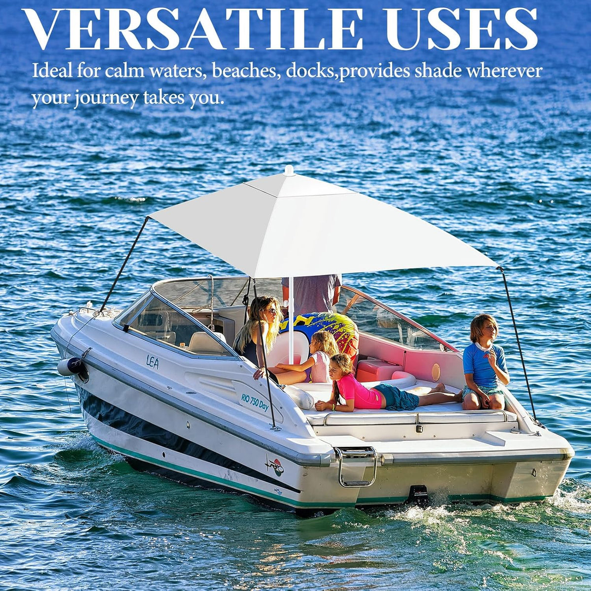 Boat Umbrella Canopy Boat Sun Shade Kit 6' x 6' Waterproof Bimini Top Cover Thickened Straps up to 94 Inches Long with D-Shaped Buckles Storage Bag(White,Classic)