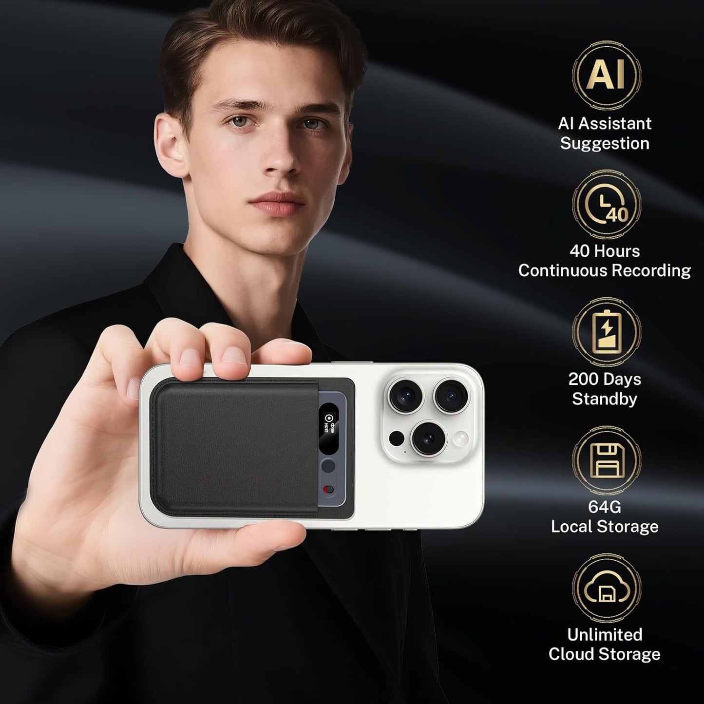 AI Voice Recorder with Case, 64GB Memory, App Control, GKP9 Recorder Transcribe/Summarize w/AI