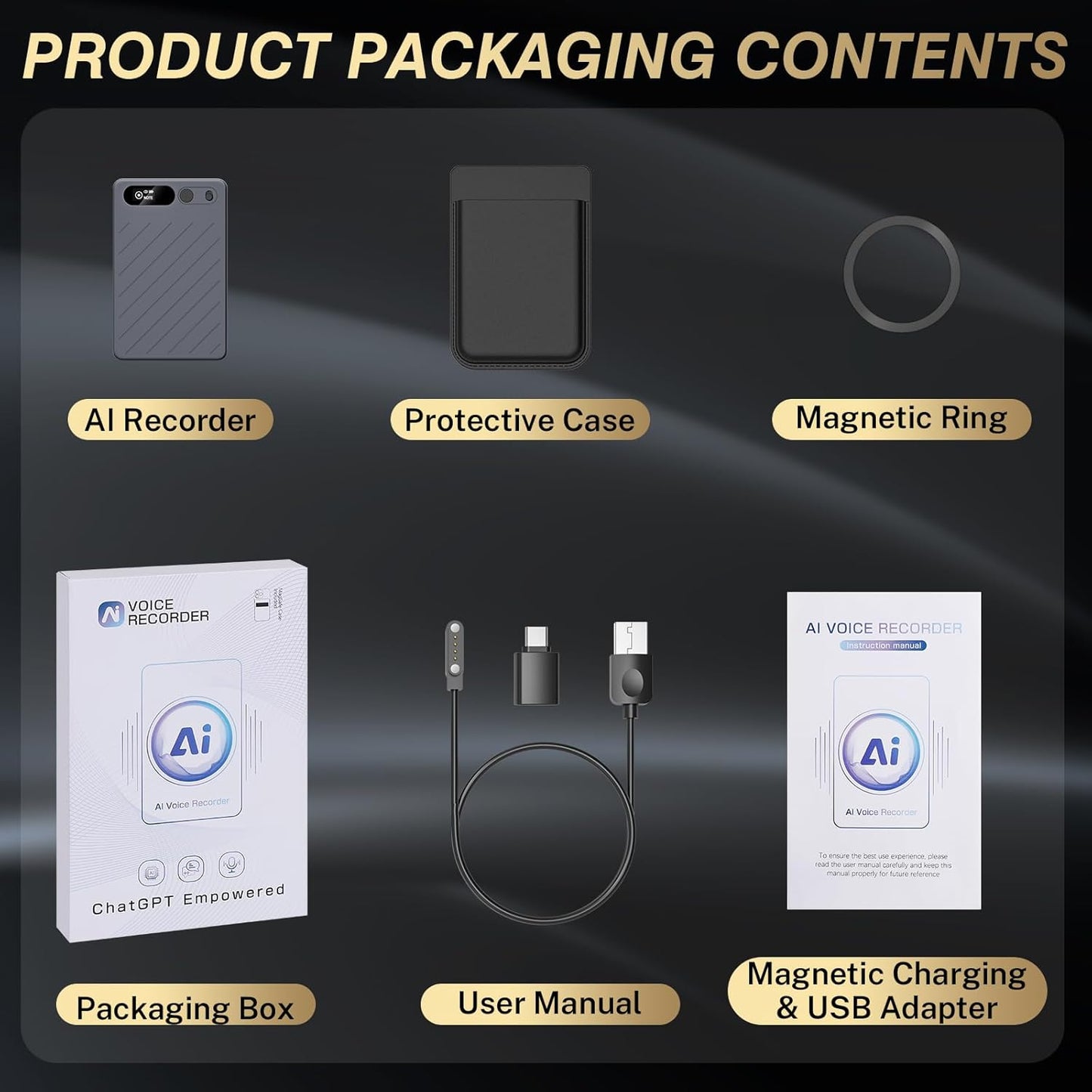 AI Voice Recorder with Case, 64GB Memory, App Control, GKP9 Recorder Transcribe/Summarize w/AI