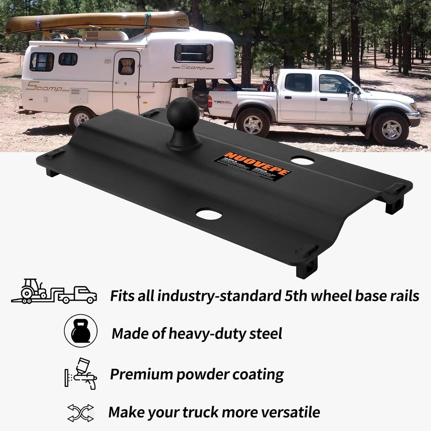 5th Wheel to Gooseneck Adapter Fits Industry-Standard 5th Wheel Rails, Gooseneck Hitch Plate with 2-5/16 Inch Ball, for Pulling Heavy Trailers