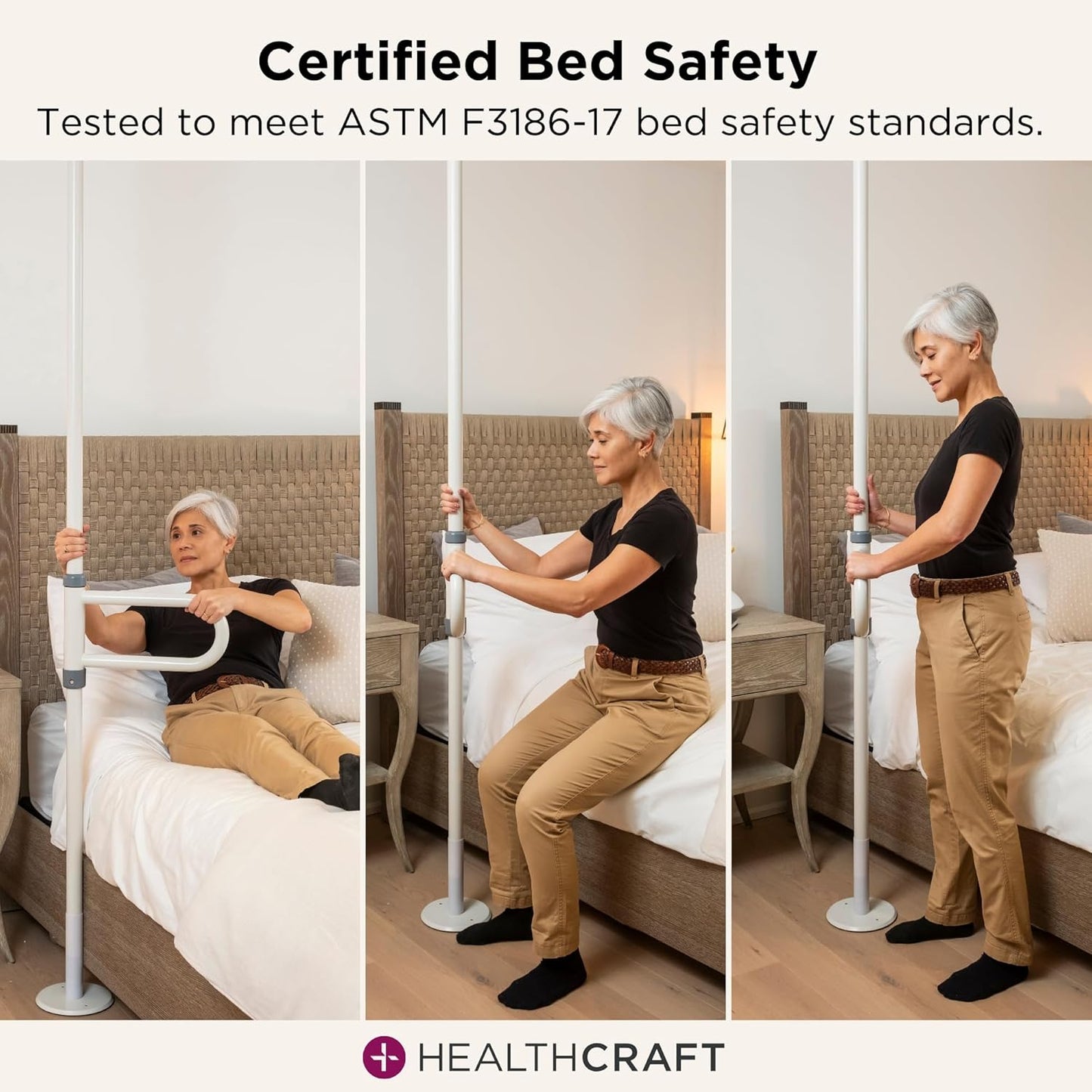 uPole with Pivot Bar (7-10 Feet) Transfer Pole for Seniors, Floor to Ceiling Grab Bar Tension-Mounted