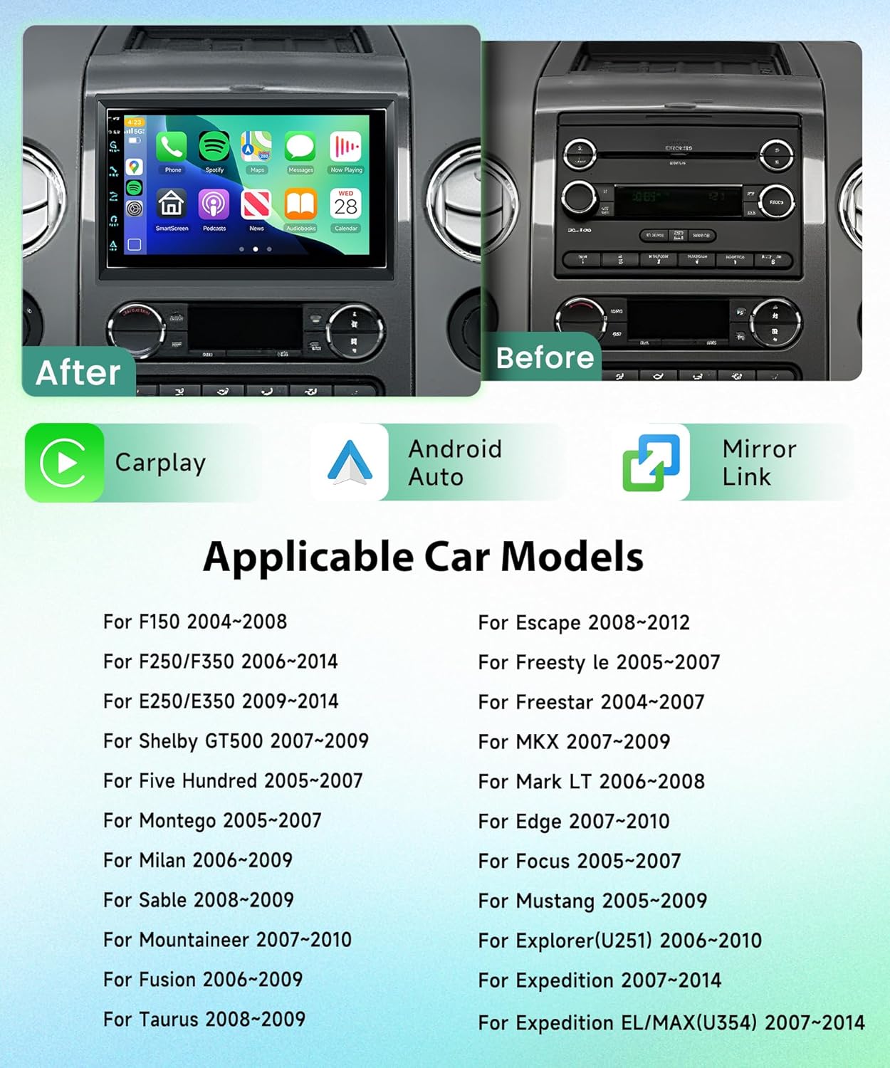 2G+64G 7inch Radio for Ford F150 F250 F350 Fusion Edge Explorer Expedition, Car Stereo, Wireless, Carplay/Android