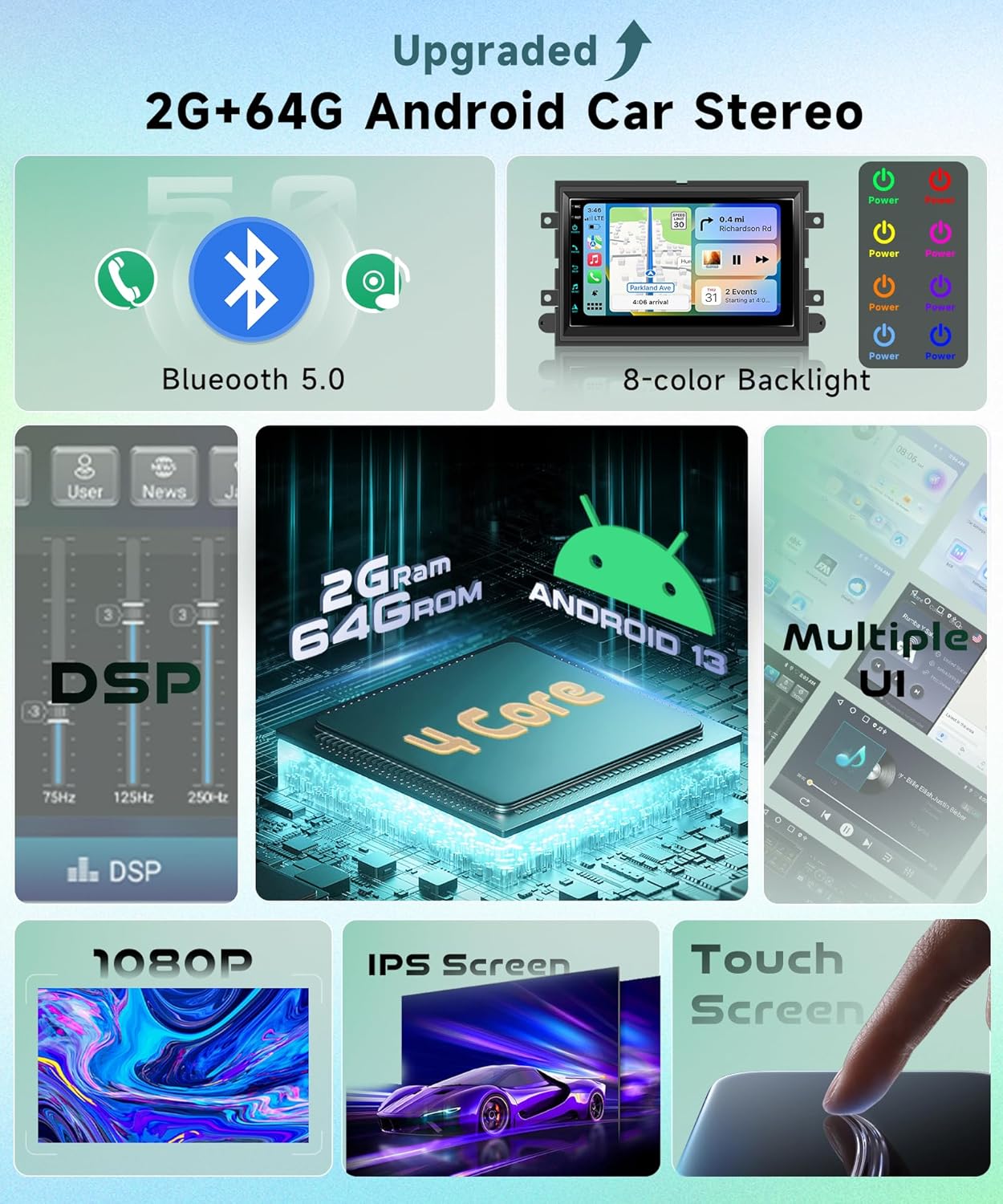 2G+64G 7inch Radio for Ford F150 F250 F350 Fusion Edge Explorer Expedition, Car Stereo, Wireless, Carplay/Android