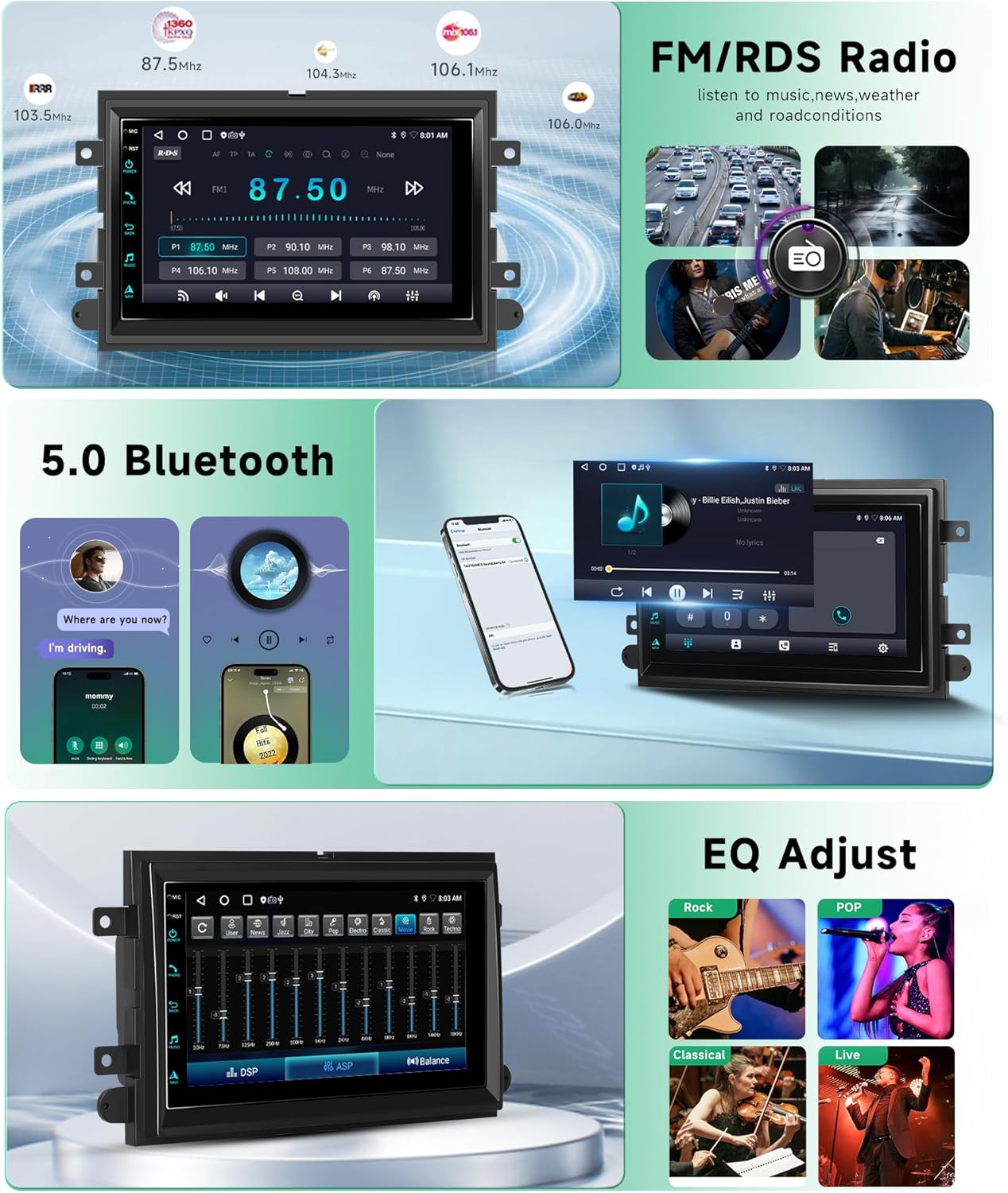 2G+64G 7inch Radio for Ford F150 F250 F350 Fusion Edge Explorer Expedition, Car Stereo, Wireless, Carplay/Android