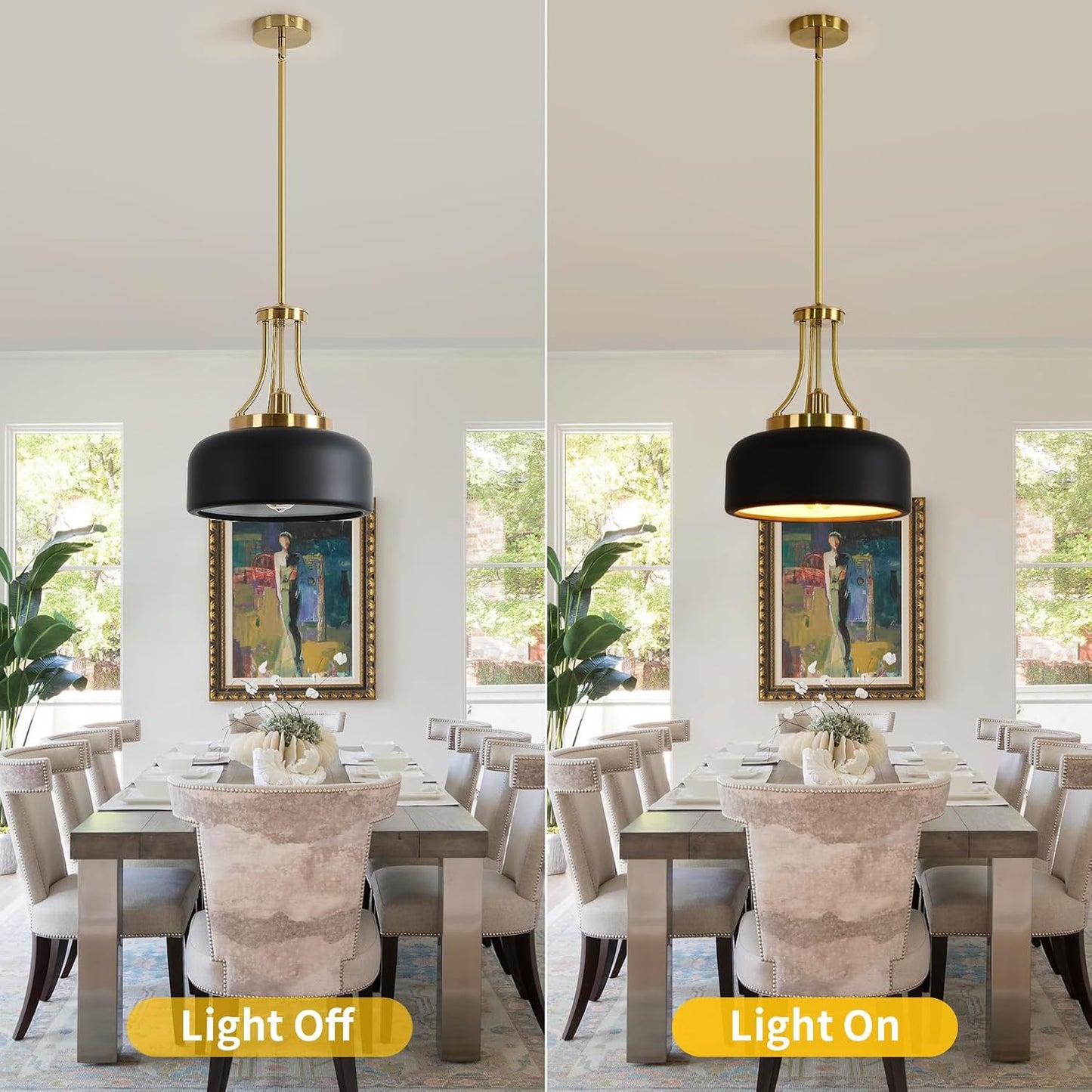 13.8-inch Nordic country farmhouse lighting fixture, modern industrial ceiling chandelier, adjustable straight tube height, electroplated cop