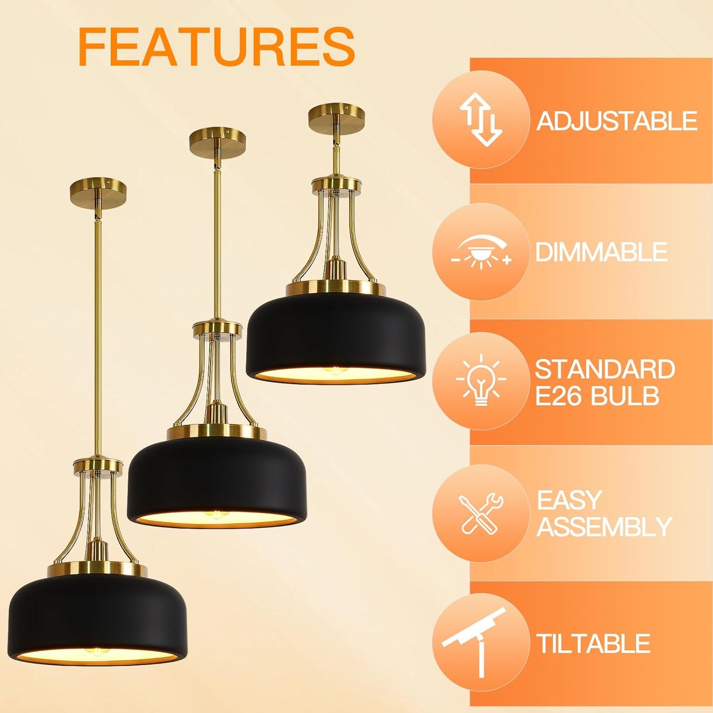 13.8-inch Nordic country farmhouse lighting fixture, modern industrial ceiling chandelier, adjustable straight tube height, electroplated cop