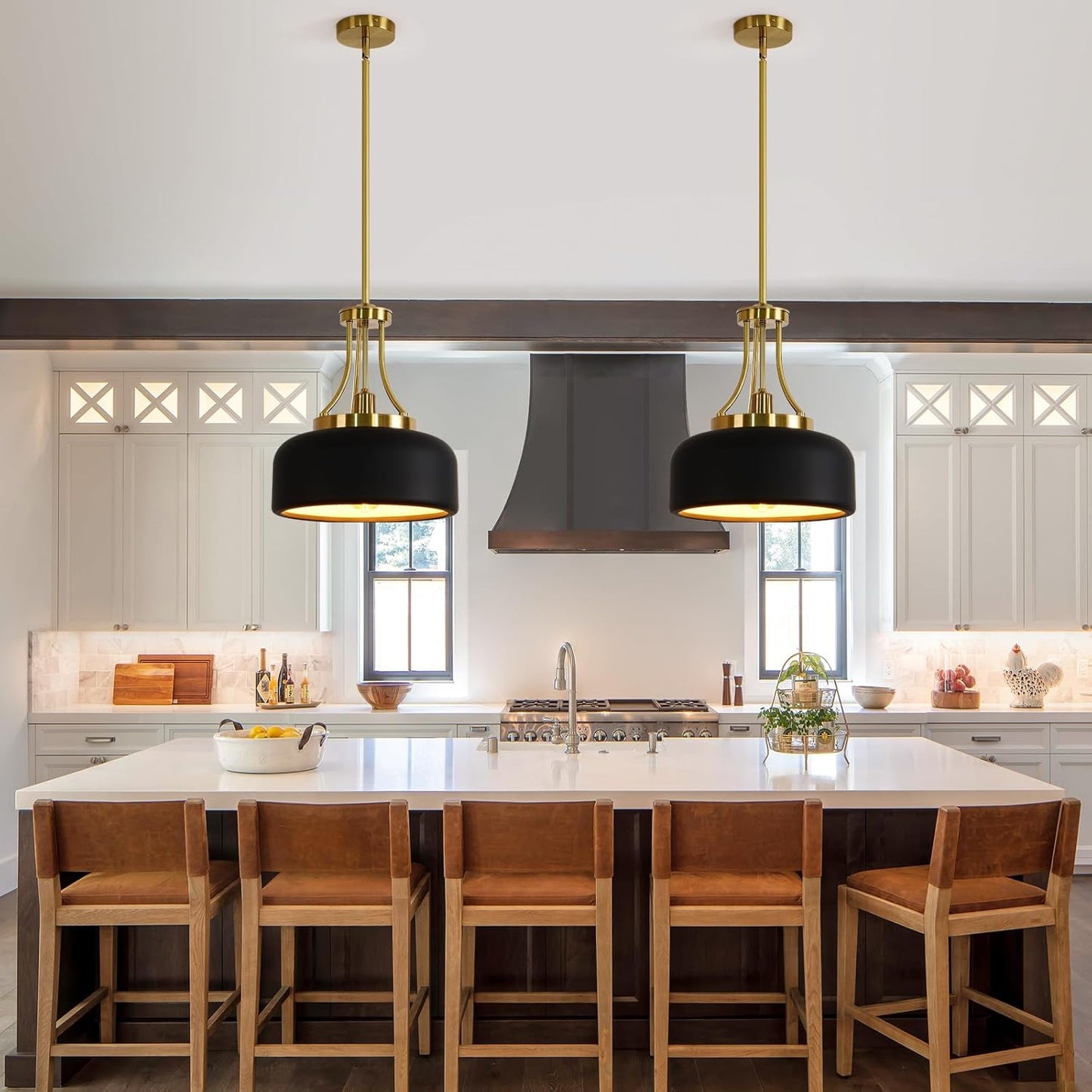 13.8-inch Nordic country farmhouse lighting fixture, modern industrial ceiling chandelier, adjustable straight tube height, electroplated cop