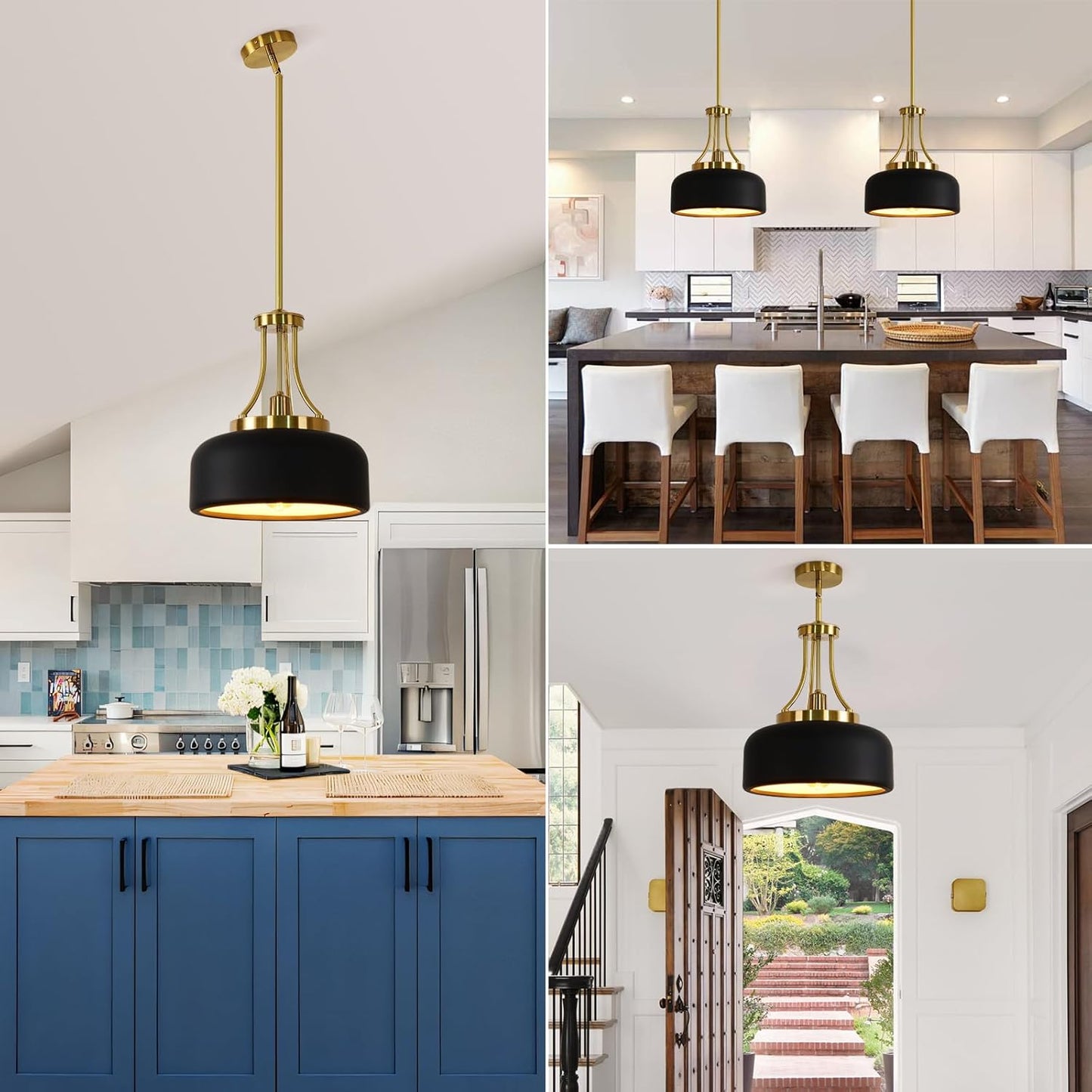 13.8-inch Nordic country farmhouse lighting fixture, modern industrial ceiling chandelier, adjustable straight tube height, electroplated cop