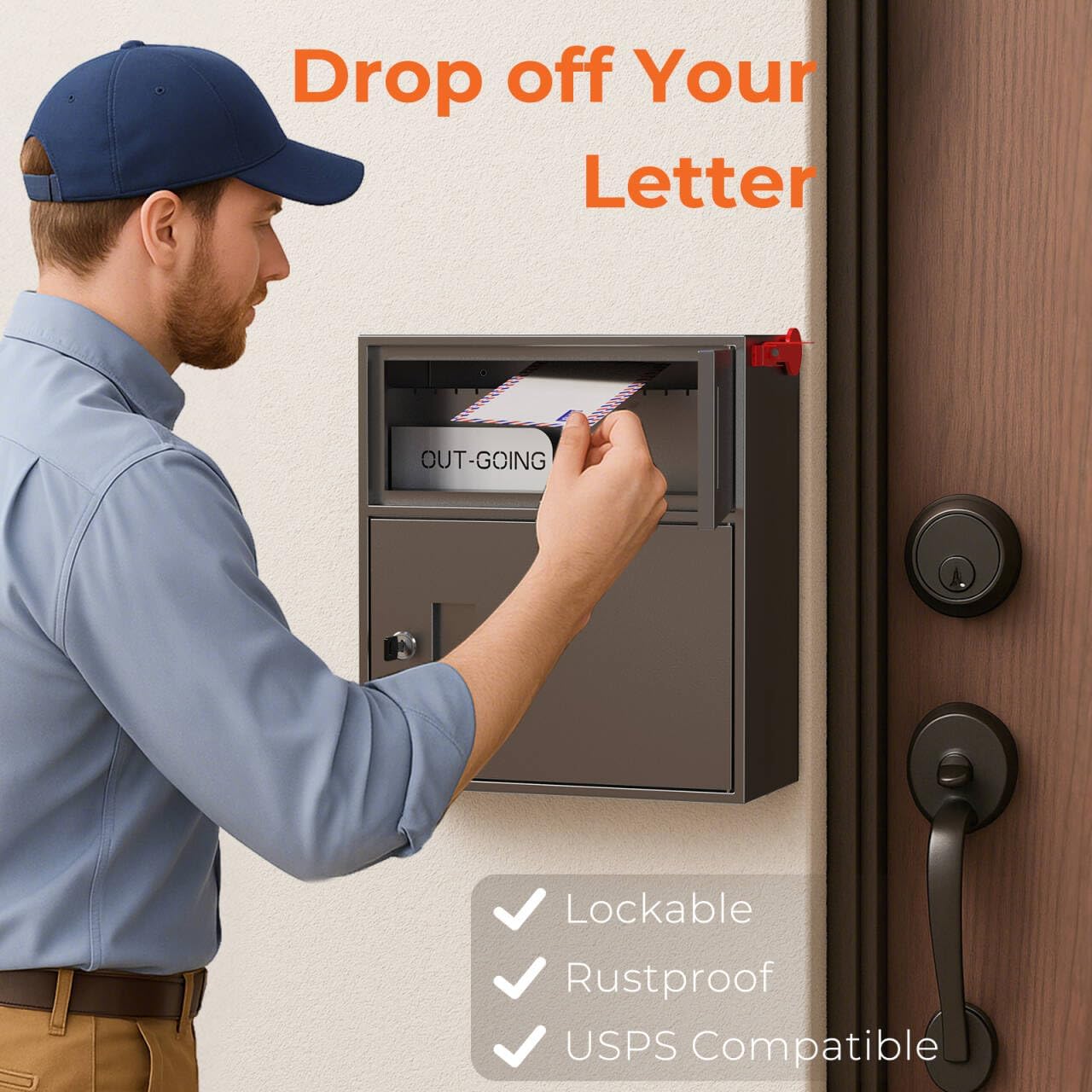 Wall-Mount Mailbox for Outside, Galvanized Steel Rust-Proof Mailboxes, Large Letter Drop Box