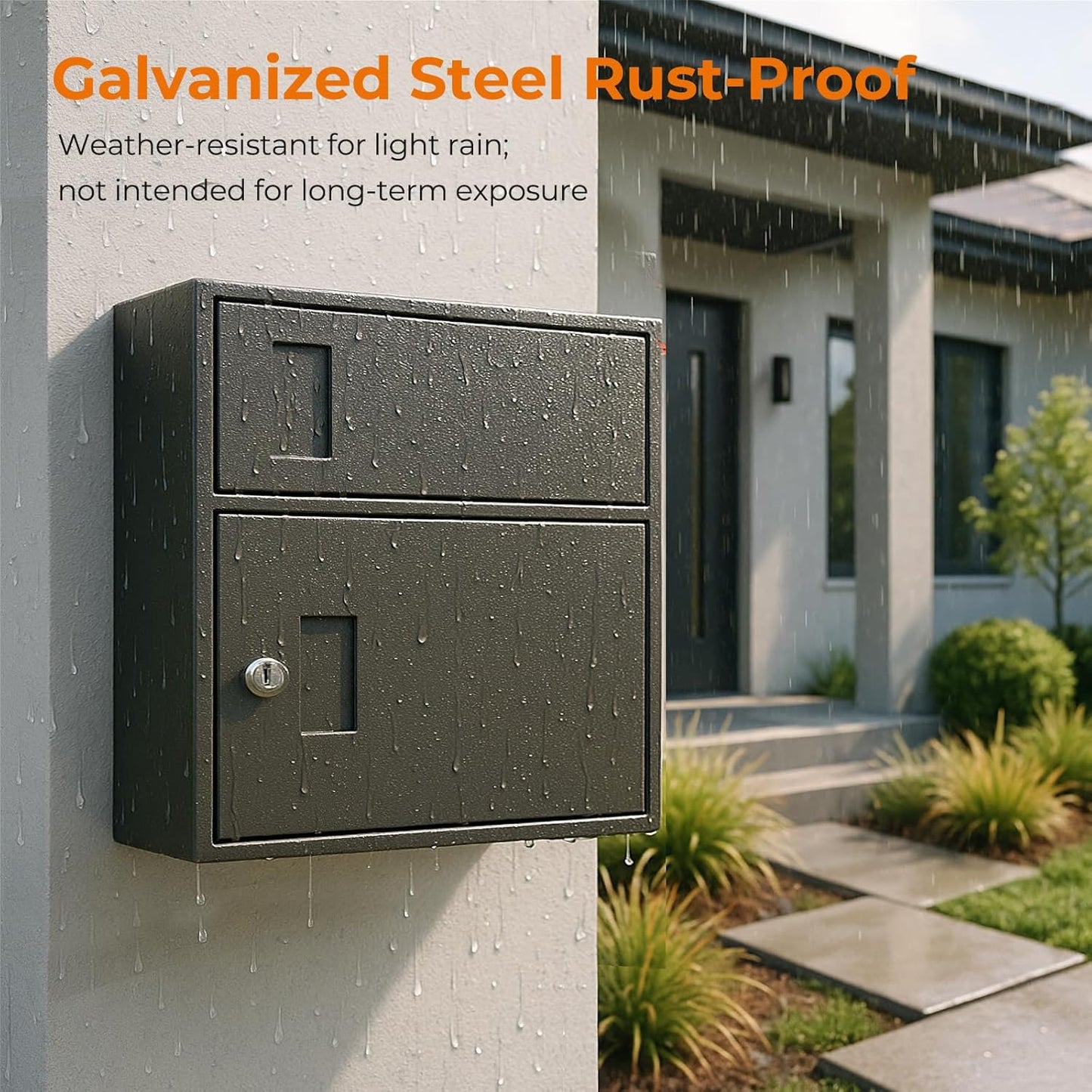 Wall-Mount Mailbox for Outside, Galvanized Steel Rust-Proof Mailboxes, Large Letter Drop Box