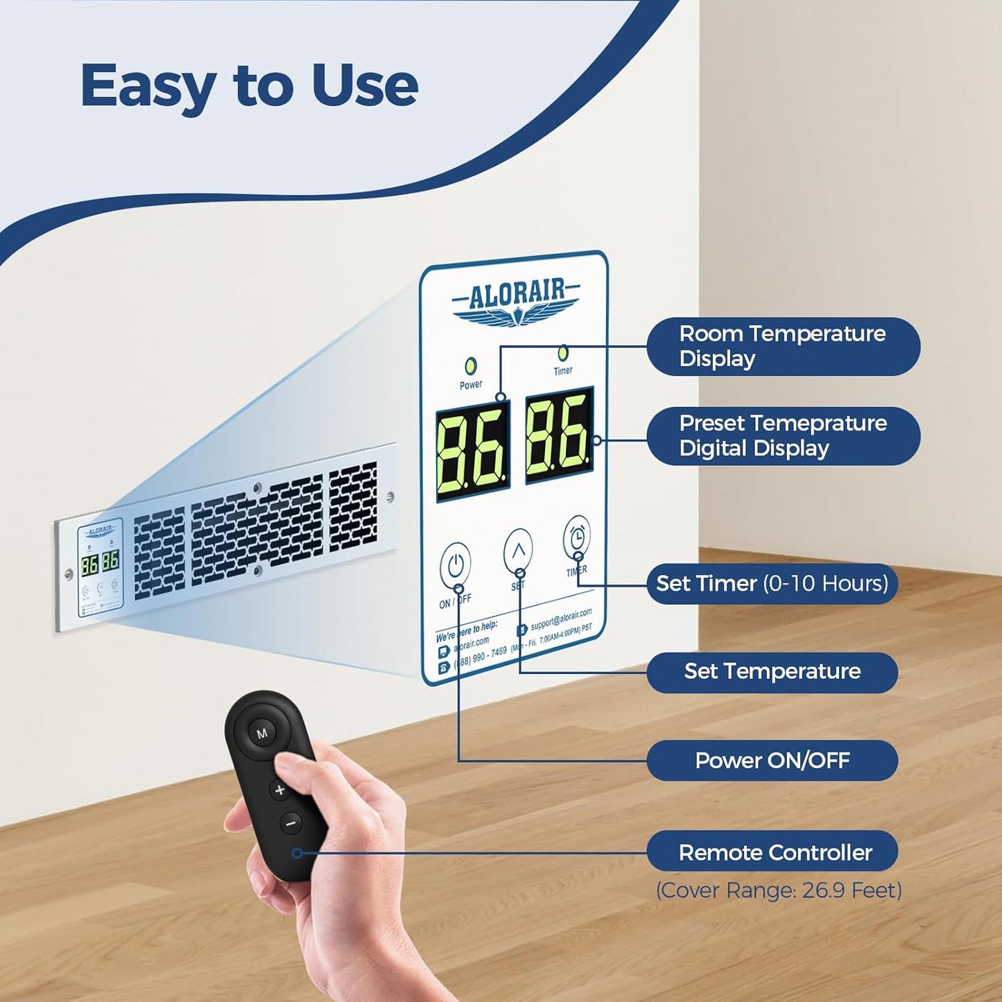 Electric Kickspace Heater with Thermostat and Timer, 1350W with Remote, Control Panel, Under Cabinet