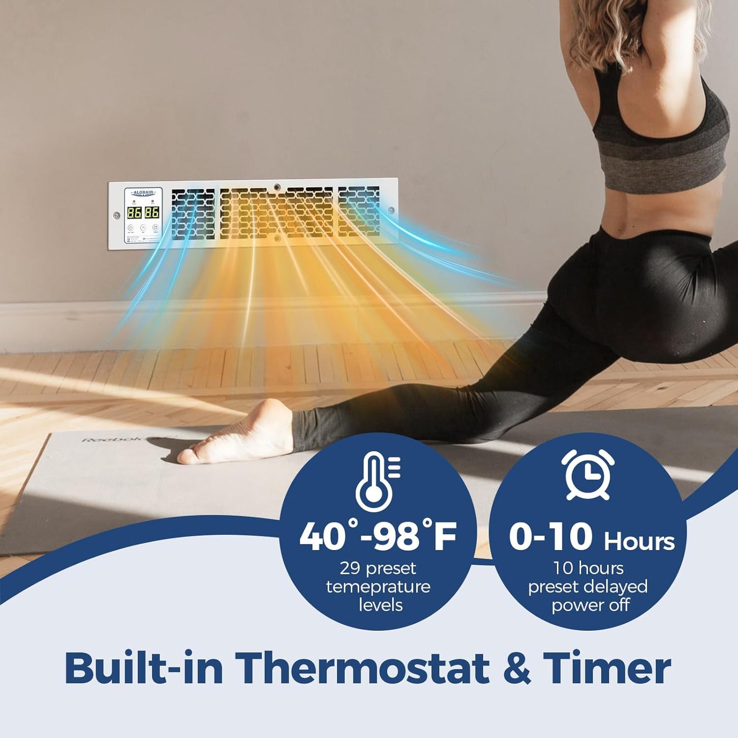 Electric Kickspace Heater with Thermostat and Timer, 1350W with Remote, Control Panel, Under Cabinet