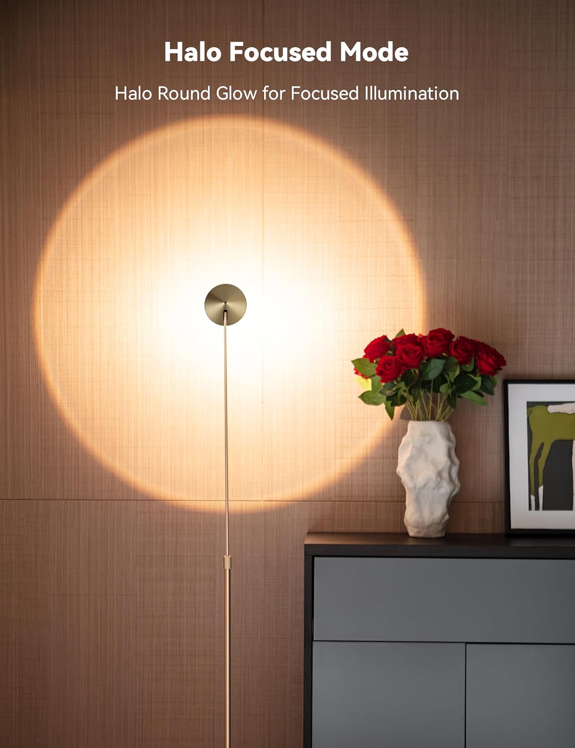 Gold Floor Lamp, Flexible Up and Down Rotatable 150 Degree, 3-Stage Touch Dimmable LED