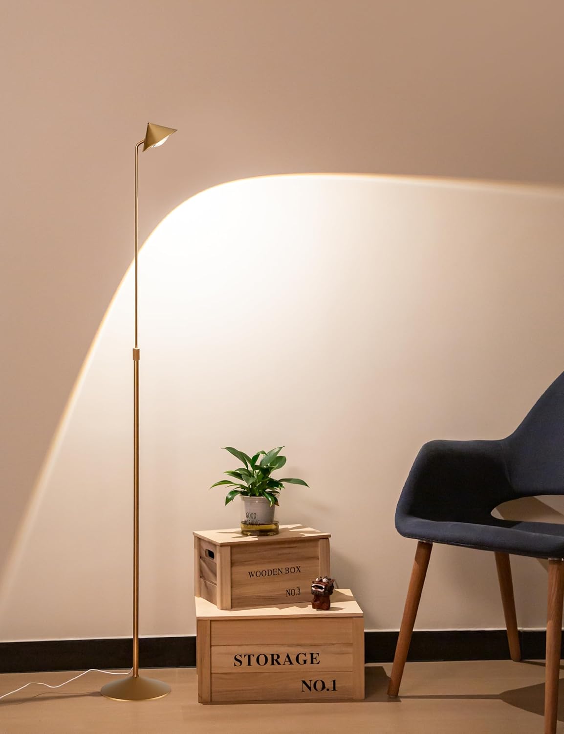 Gold Floor Lamp, Flexible Up and Down Rotatable 150 Degree, 3-Stage Touch Dimmable LED