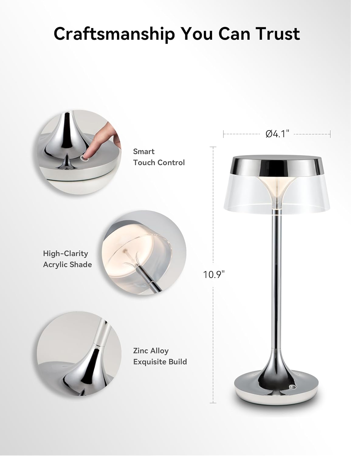 Cordless LED Table Lamp, Portable 3 Color Stepless Touch Dimmable Desk lamp, Rechargeable Table Lamp