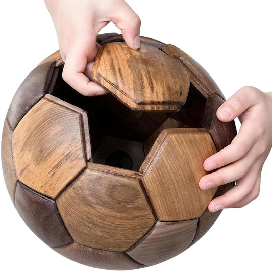 3D Wooden Soccer Puzzle, Handmade Luban Lock DIY Football Puzzle Gift for Kids, World Cup Souvenirs