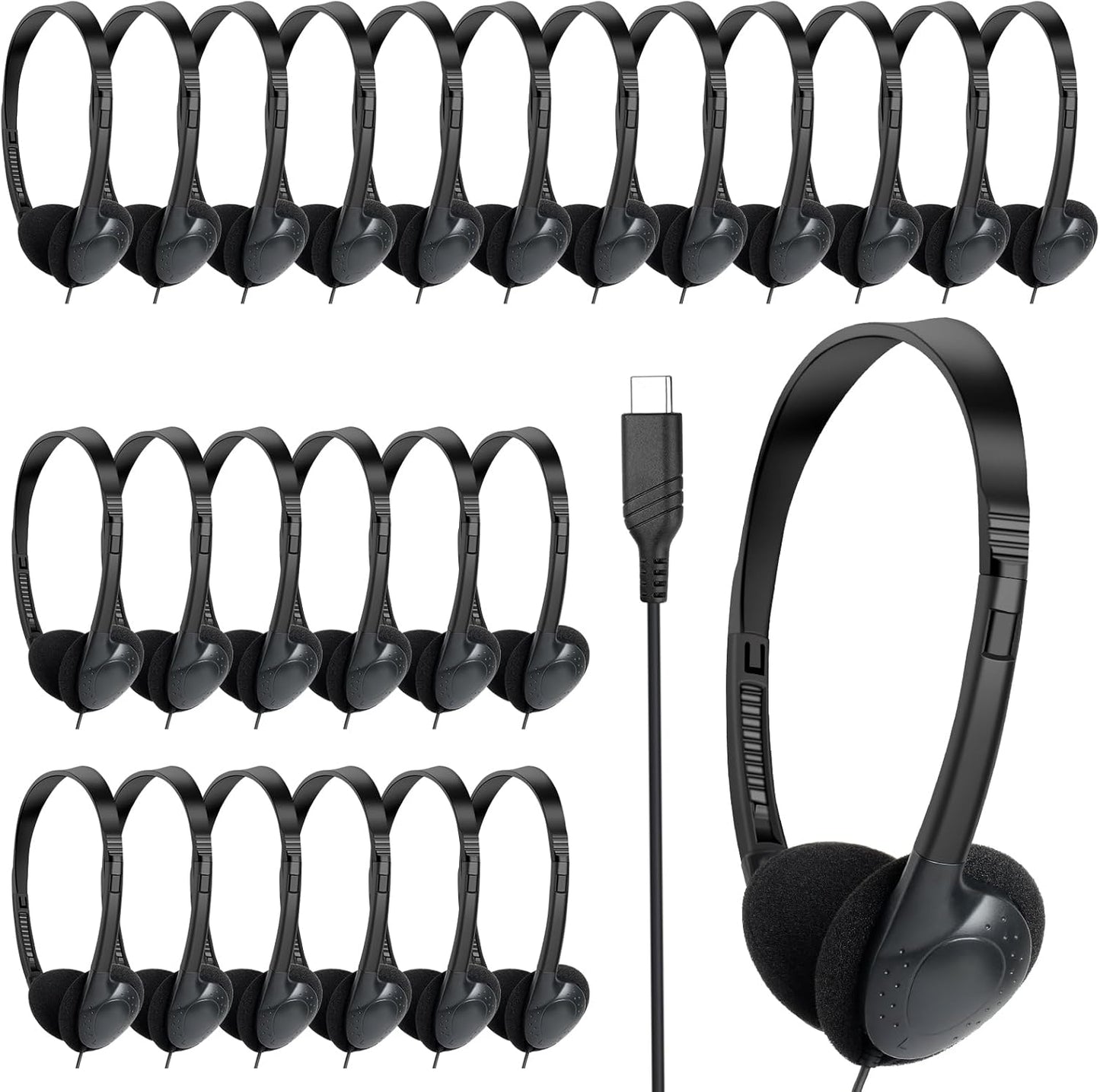Type C Headphones Bulk for Classroom School Kids 30 Pack, USB C Wired Headphones