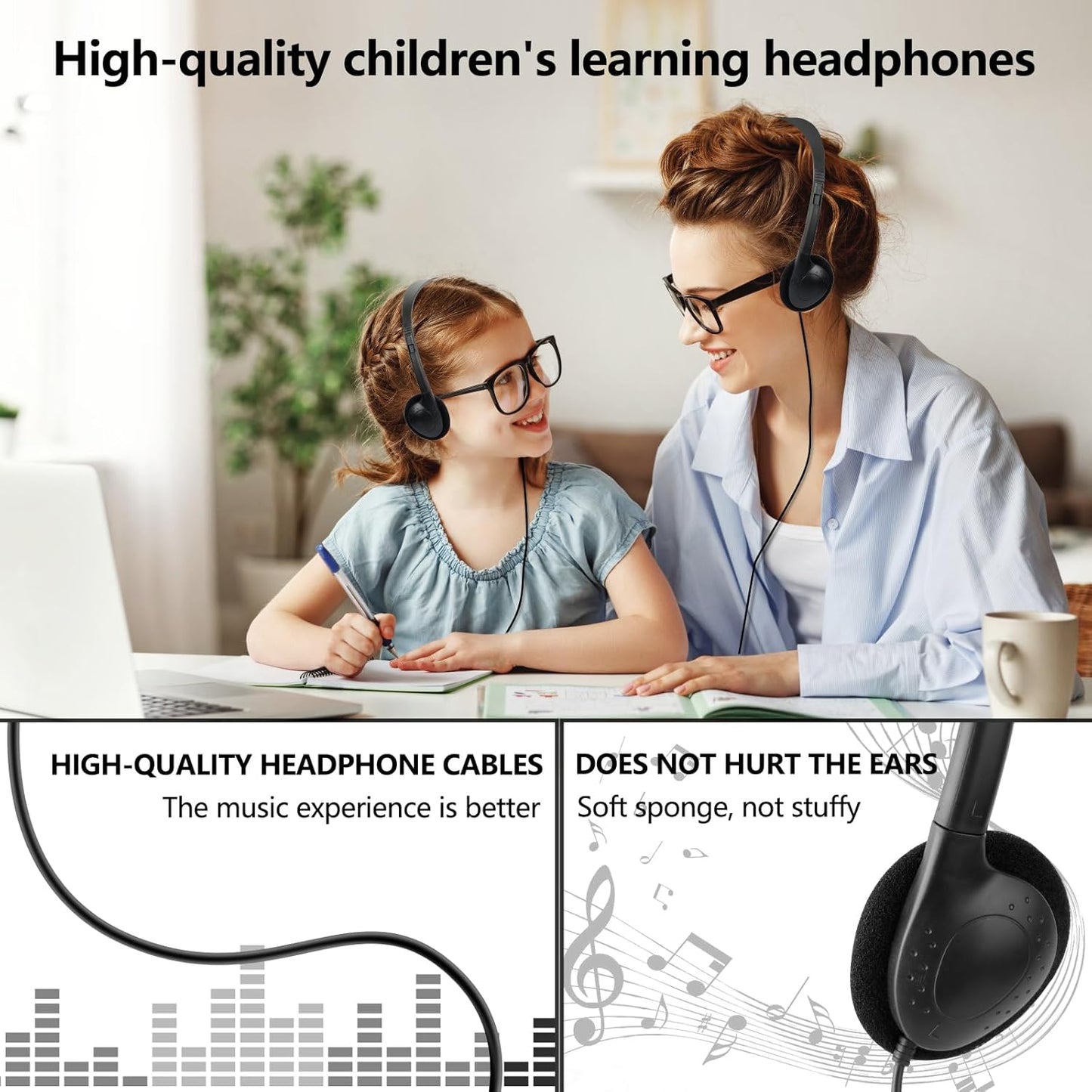 Type C Headphones Bulk for Classroom School Kids 30 Pack, USB C Wired Headphones