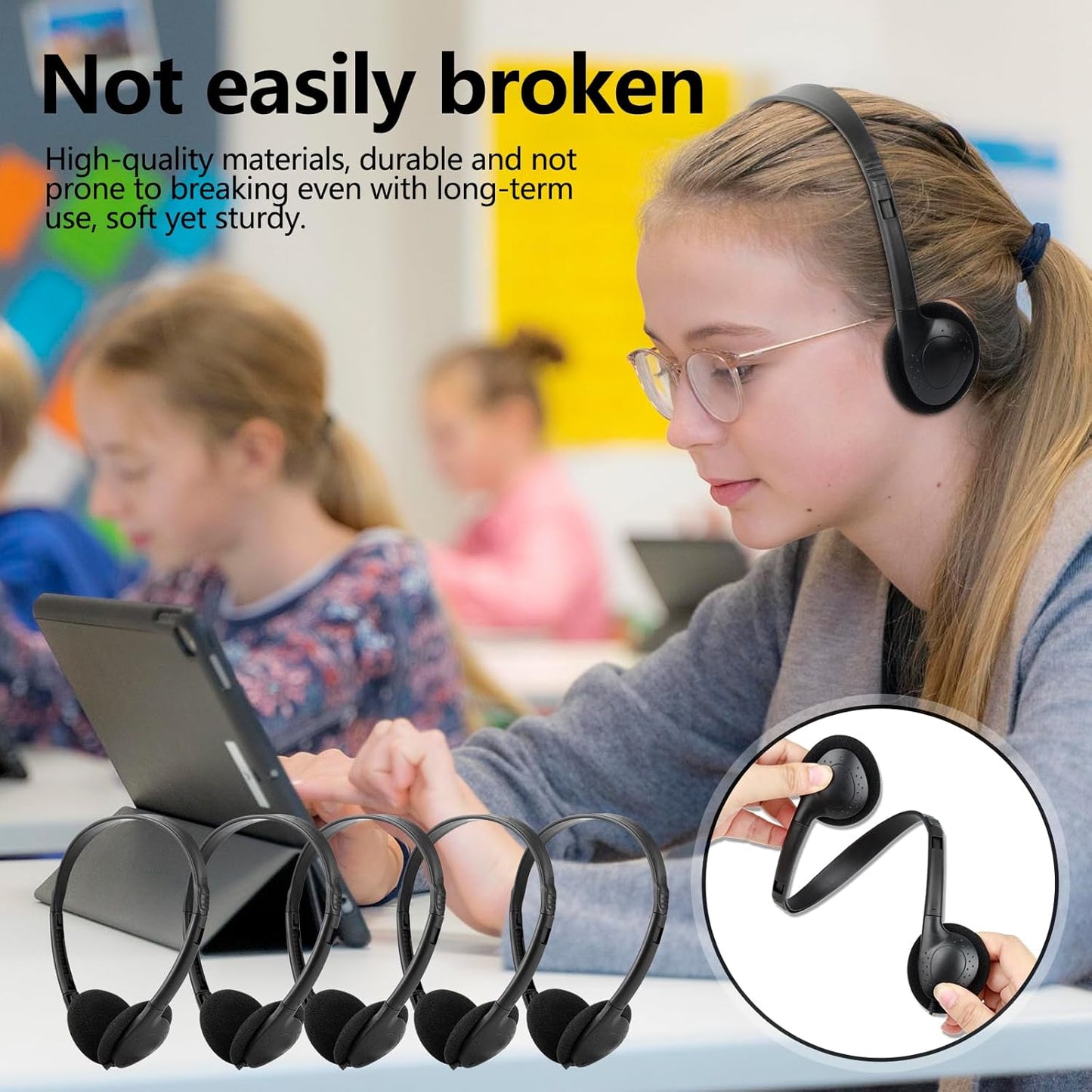 Type C Headphones Bulk for Classroom School Kids 30 Pack, USB C Wired Headphones