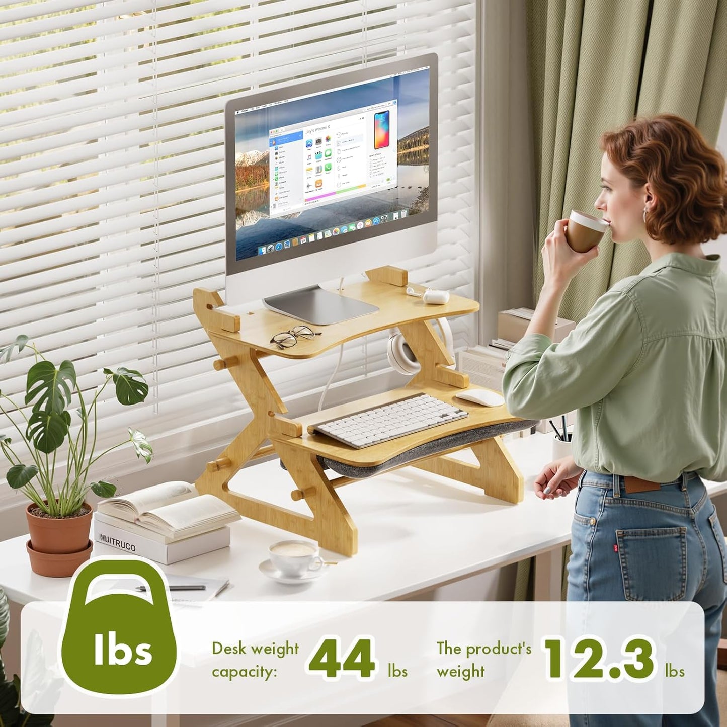 Bamboo Standing Desk Converter, Height Adjustable Sit Stand Up Desk Riser, Monitor and Laptop Workstation