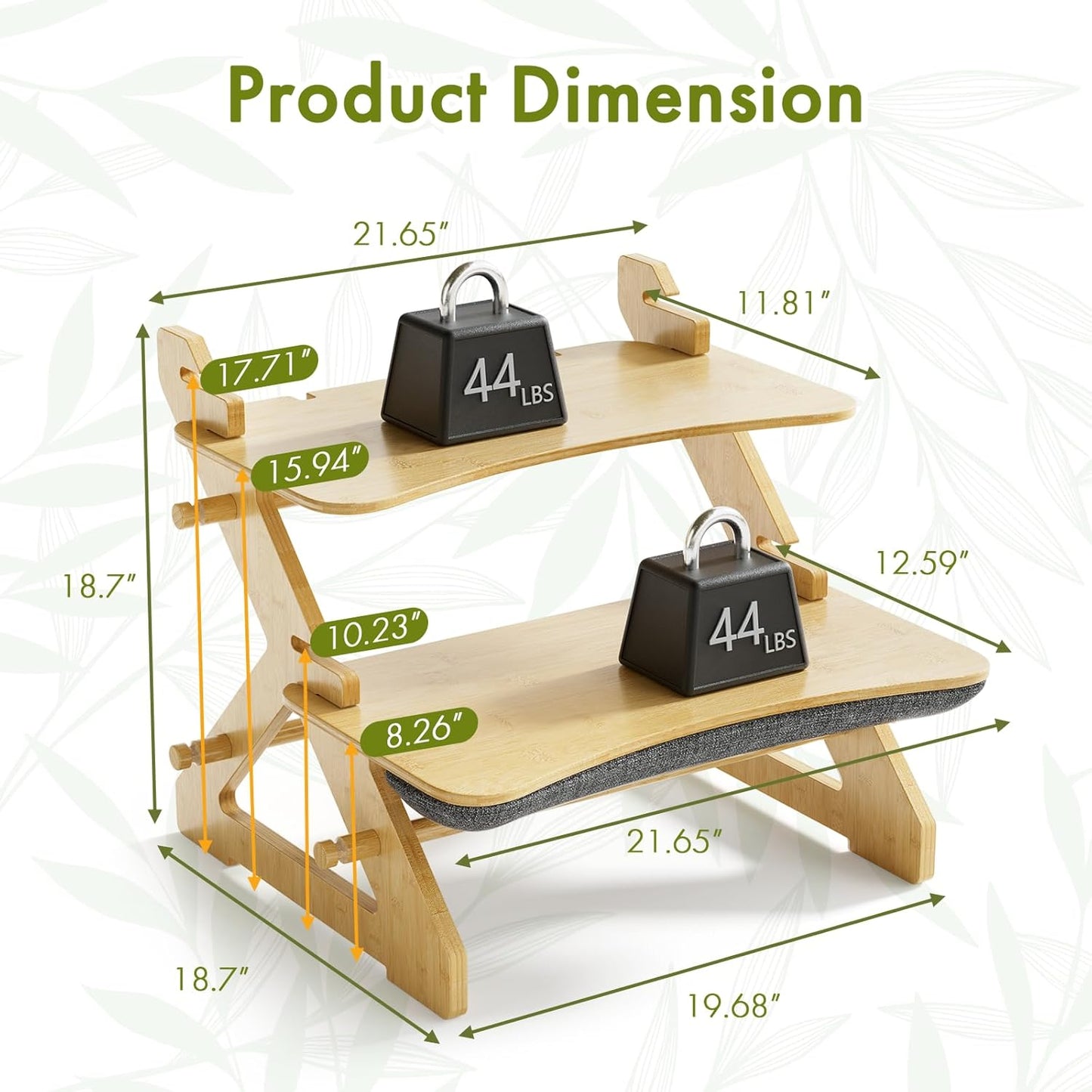 Bamboo Standing Desk Converter, Height Adjustable Sit Stand Up Desk Riser, Monitor and Laptop Workstation