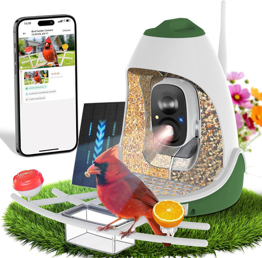 Smart Bird Feeder with AI Camera, Auto ID, HD Live Streaming, Mobile App Alerts, WiFi Enabled for Bird Lovers