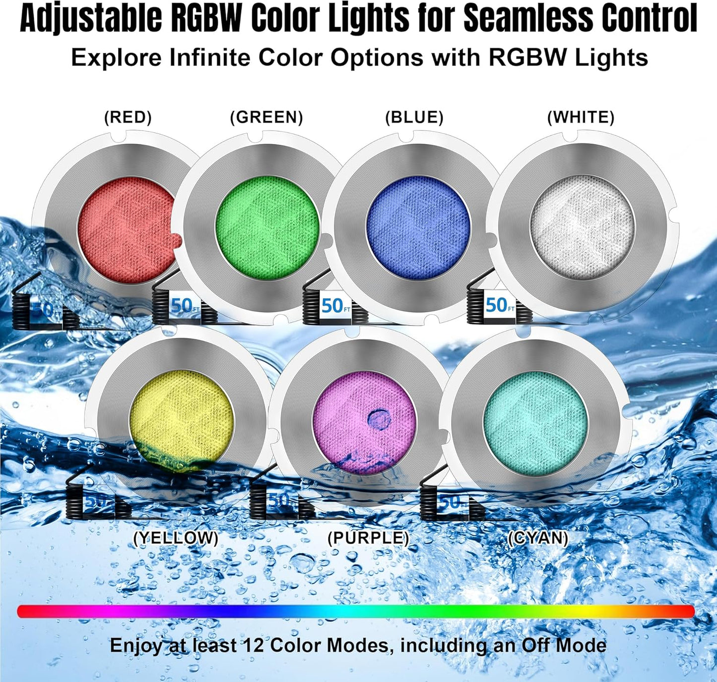 Pool Lights for Inground Pool, 1.5 Inch LED Color Inground Pool and Spa Light, IP68 Waterproof, Nicheless
