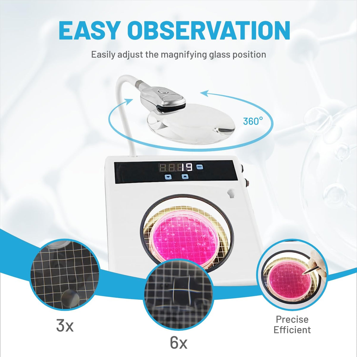 Digital Colony Counter with High-Sensitivity Counting Probe Pen for Accurate Counting,Built-in Annular Fluorescent Lamp with Side Lighting for Clear Colony Contrast