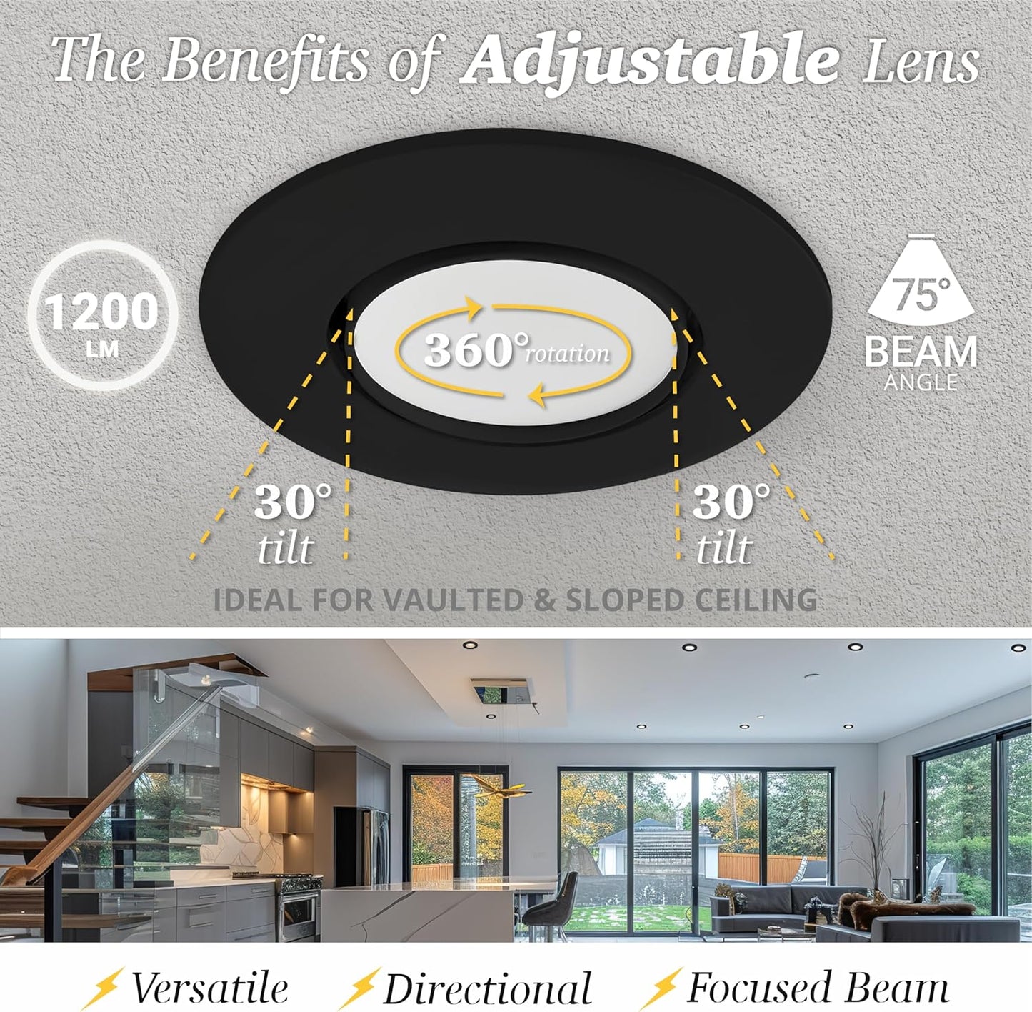 6 Inch LED Black Gimbal Retrofit Recessed Lights, Selectable 5CCT 2700K-5000K Dimmable
