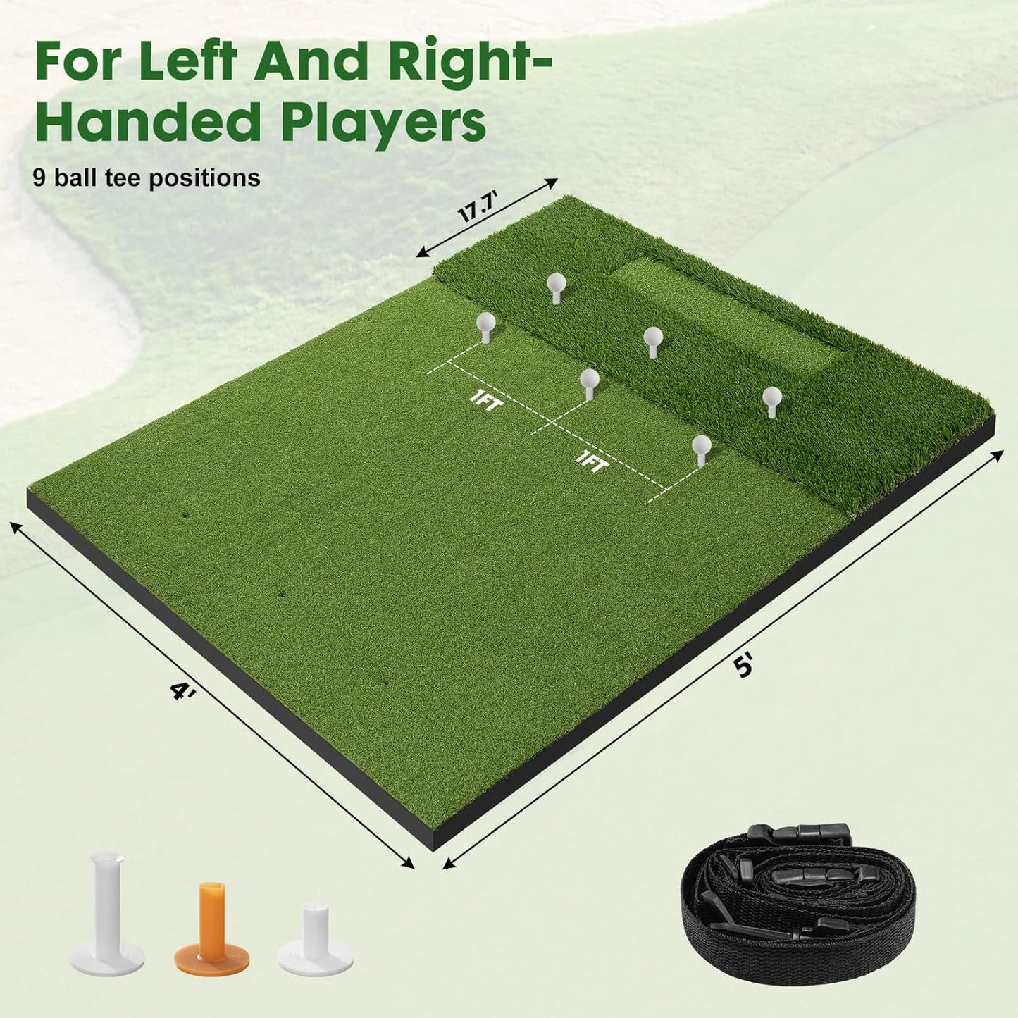 5x4ft Golf Mat with Ball Tray, 31mm Thickened Golf Hitting Mats for Backyard, Driving Range, Indoor/Outdoor