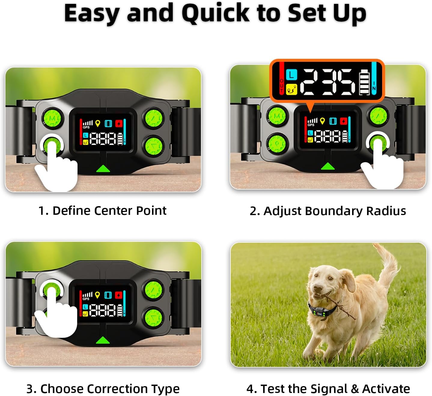 GPS Wireless Dog Fence Collar, Electric Dog Fence System with AI Smart Signal, 3 Training Modes, Radius 25-999 Yards