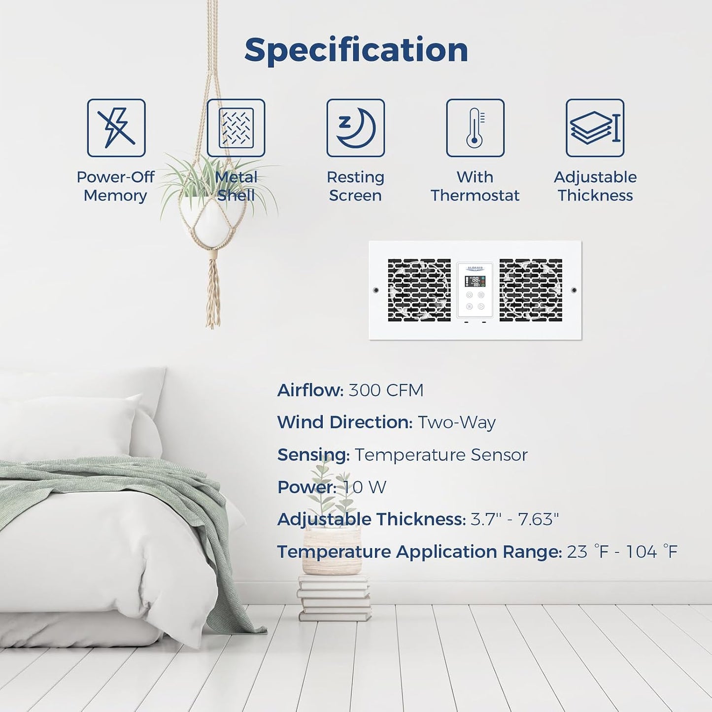 Room to Room Fan with Remote Control, 300CFM with Dual Fans, Temperature Control