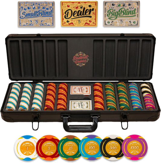 Poker Set with 500 Pc, Numbered Values,14 Gram/40 mm Clay Poker Chips, Durable Carrying Case and Playing Cards