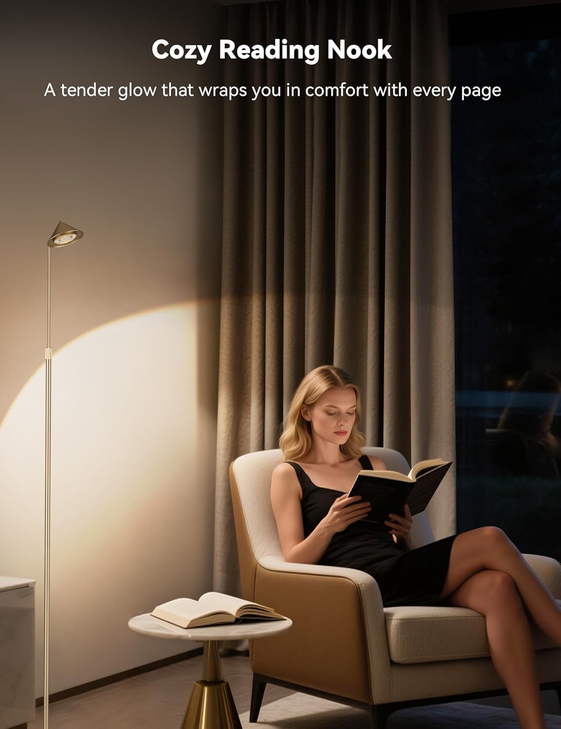 Gold Floor Lamp, Up and Down 15 0degree Rotatable and Adjustable Height, 3-Stage Touch Dimming