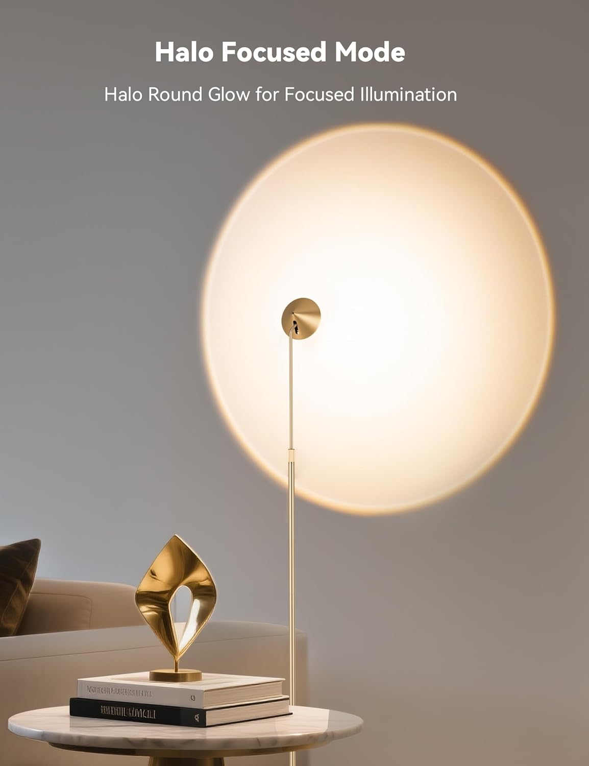 Gold Floor Lamp, Up and Down 15 0degree Rotatable and Adjustable Height, 3-Stage Touch Dimming