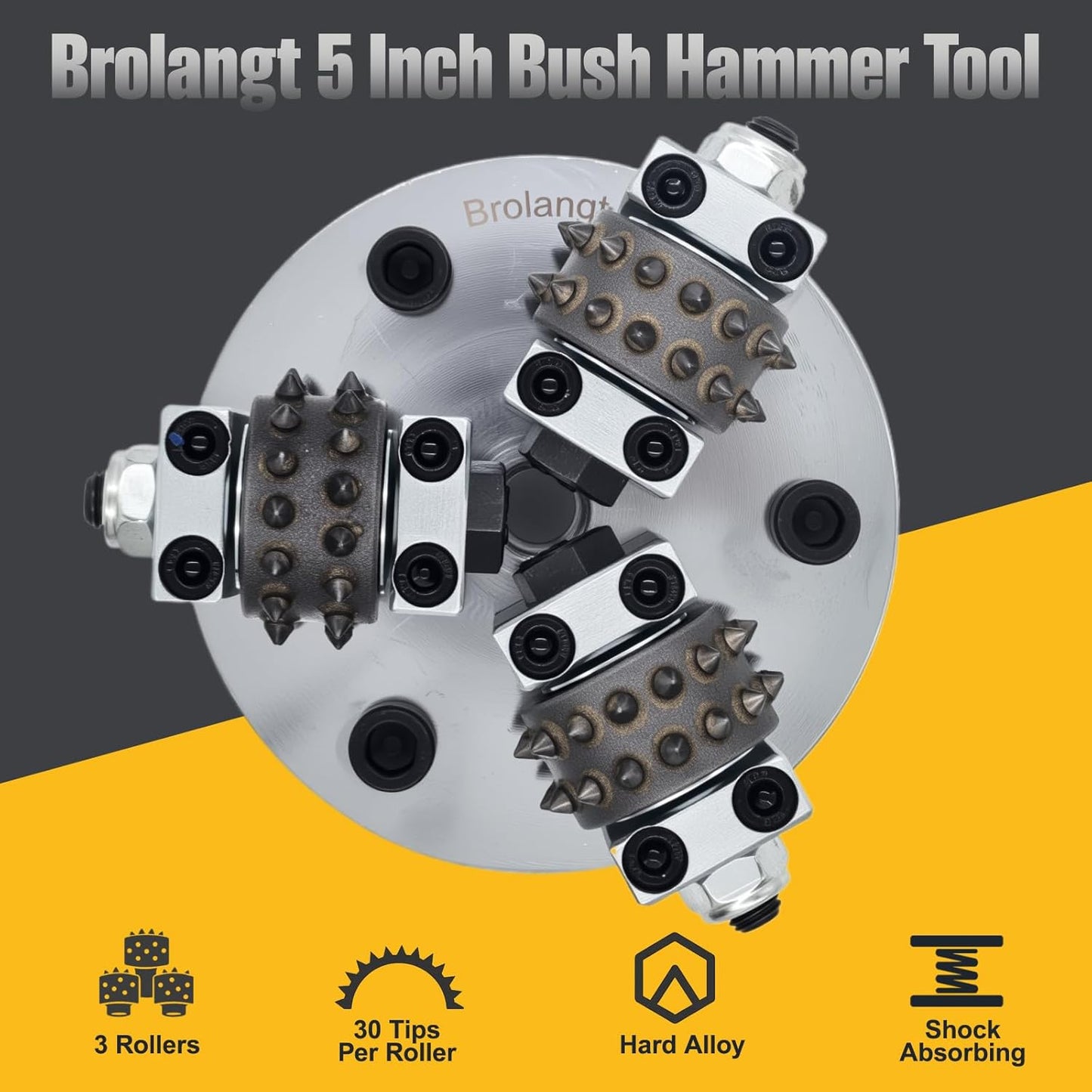 5 Inch Bush Hammer Plate, Stone Concrete Bushing Tool for Coating Removal, CSP 4 to 5 Surface Roughening