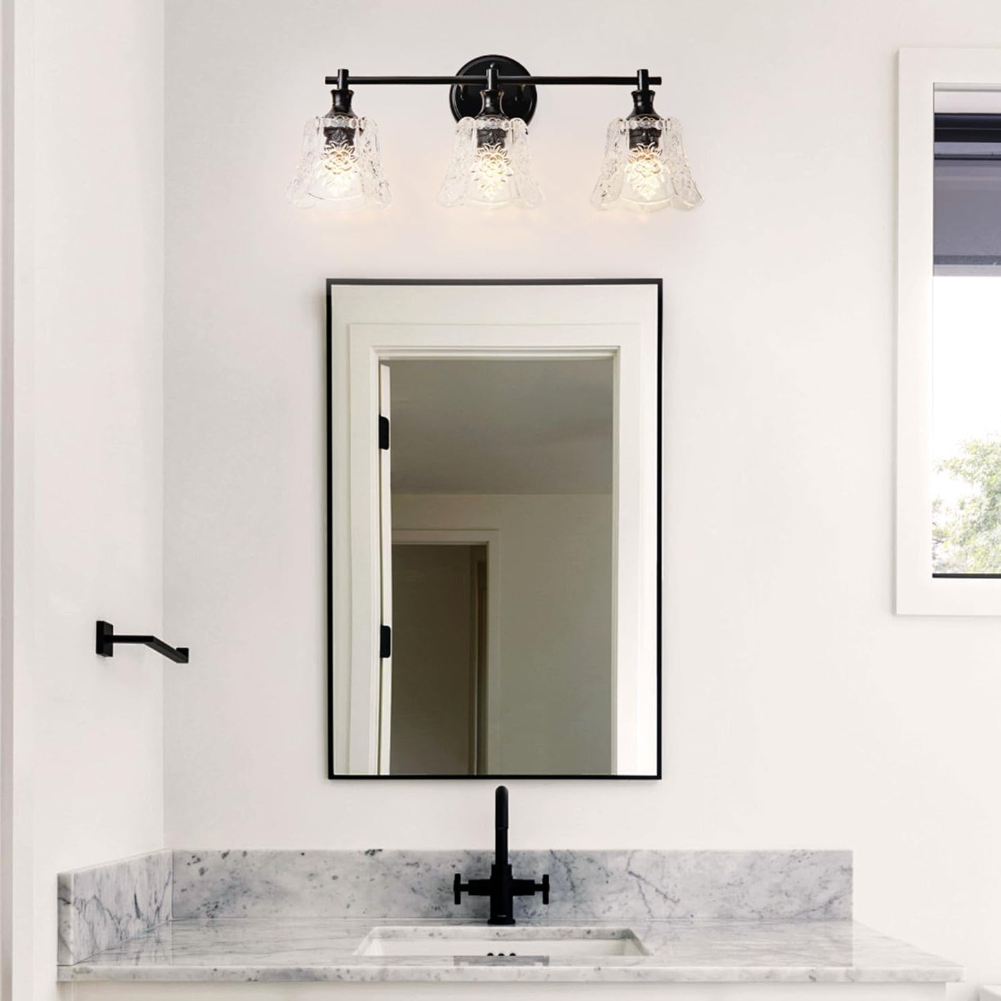 Bathroom Light Fixture, 3-Light Vanity Lights Over Mirror with Personalized Glass Shade, Wall Decor Lamp