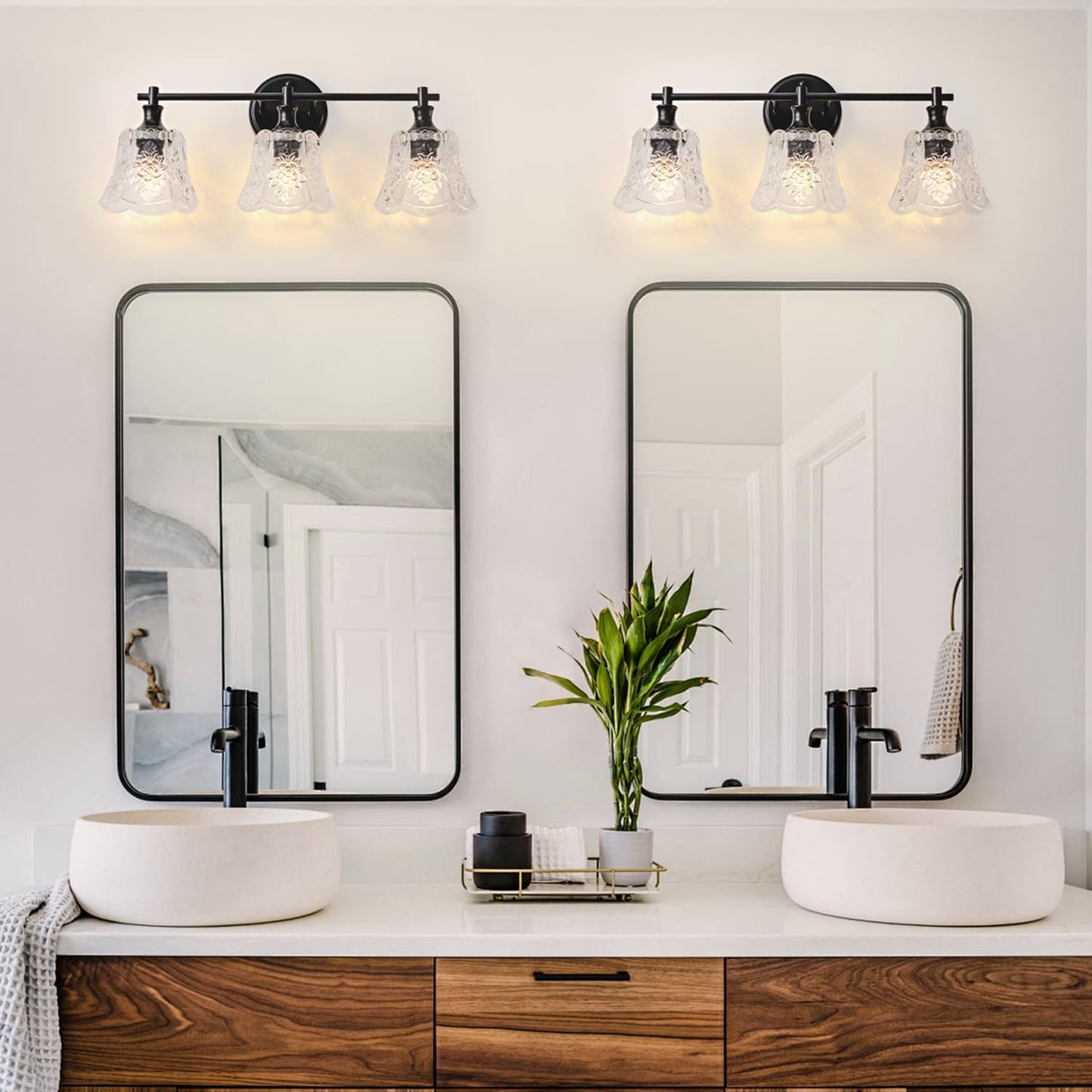 Bathroom Light Fixture, 3-Light Vanity Lights Over Mirror with Personalized Glass Shade, Wall Decor Lamp