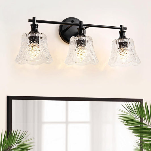 Bathroom Light Fixture, 3-Light Vanity Lights Over Mirror with Personalized Glass Shade, Wall Decor Lamp