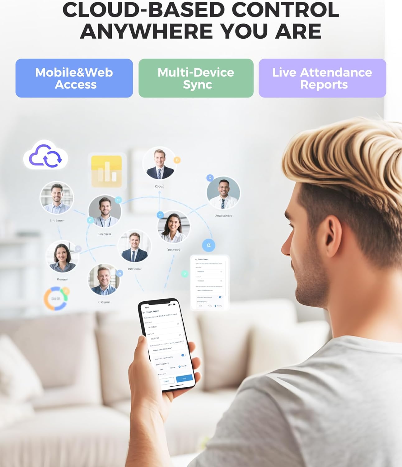 Time Clock Cloud-Based, 4-in-1 Time Clocks for Employees Small Business, 2.4GHz WiFi Remote