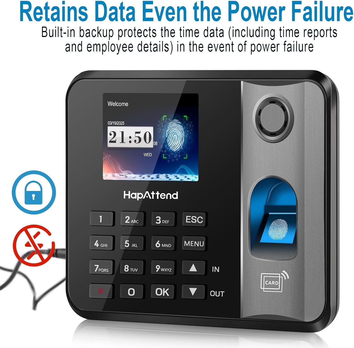 HapAttend Time Clock - Fingerprint Time Clocks for Employees Small