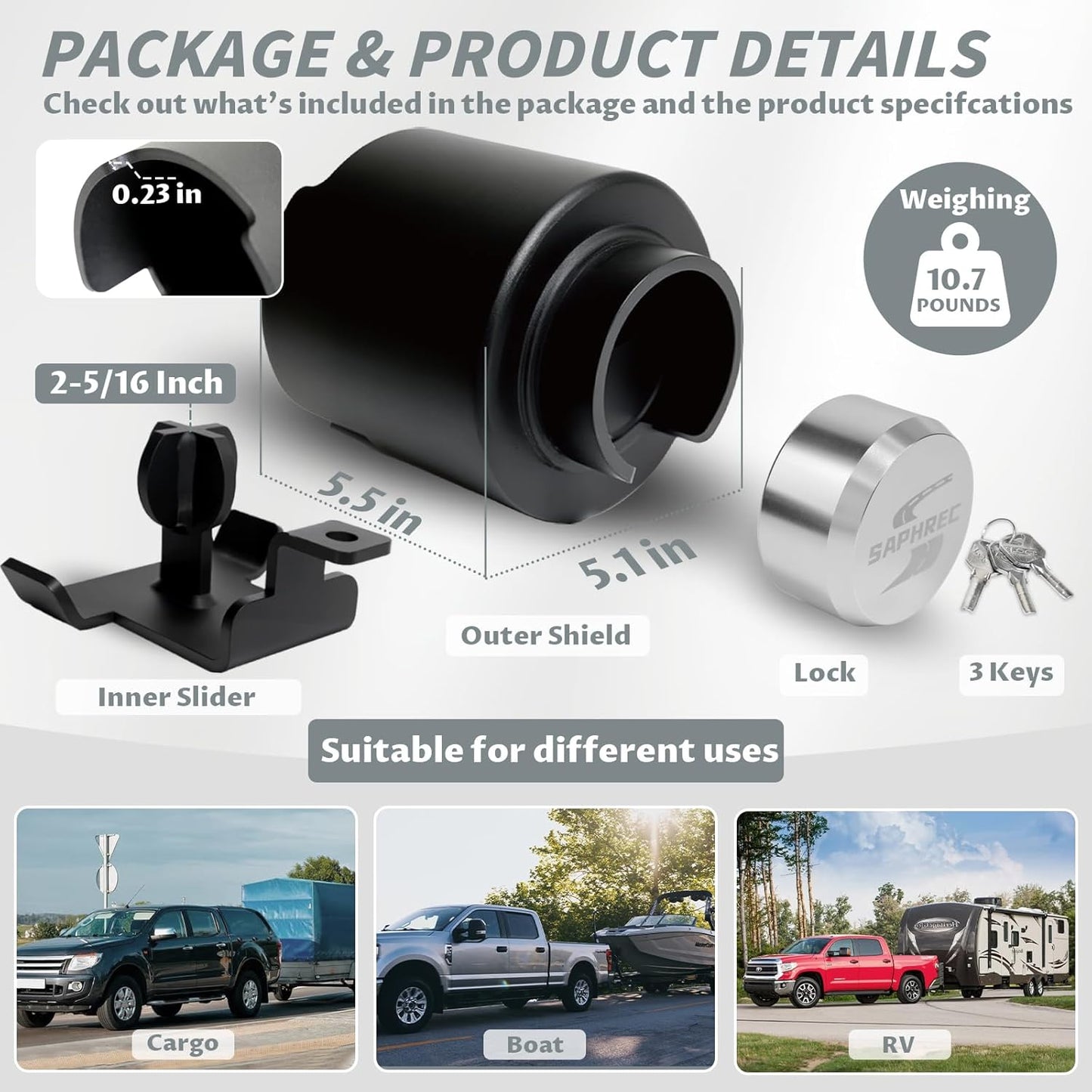 Upgraded Trailer Lock, Fits 2-5/16 Inch Coupler Heavy Duty Anti-Theft Trailer Hitch Lock, Model 2025