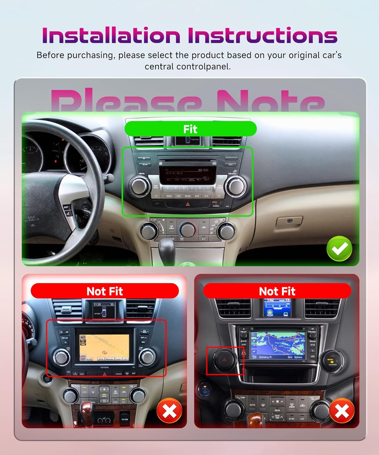Car Radio for Toyota Highlander 2008-2013 with Wireless CarPlay Android Auto, 4G+64G 10.1 Inch Touchscreen