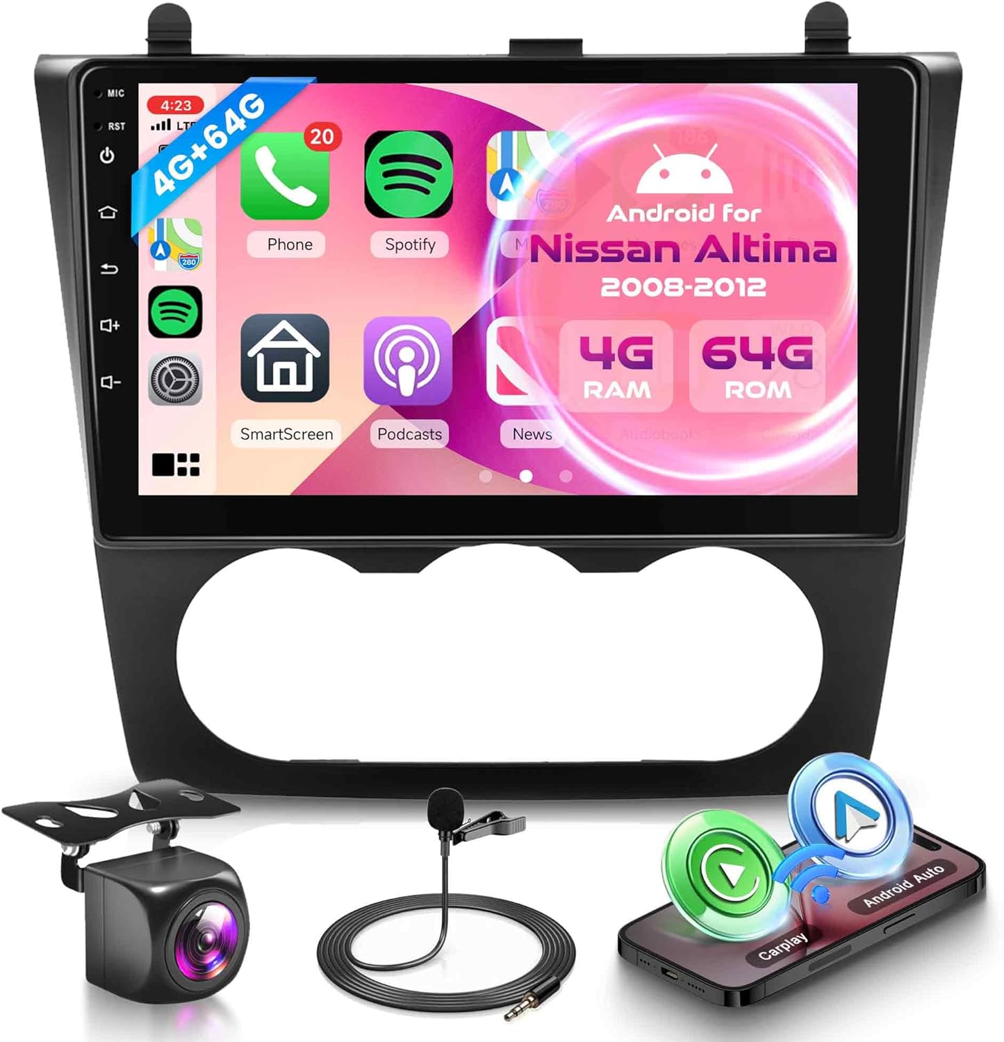 Car Radio for Nissan Altima 2008-2012,Wireless CarPlay Android Auto, 9 Inch Touchscreen, GPS, WiFi