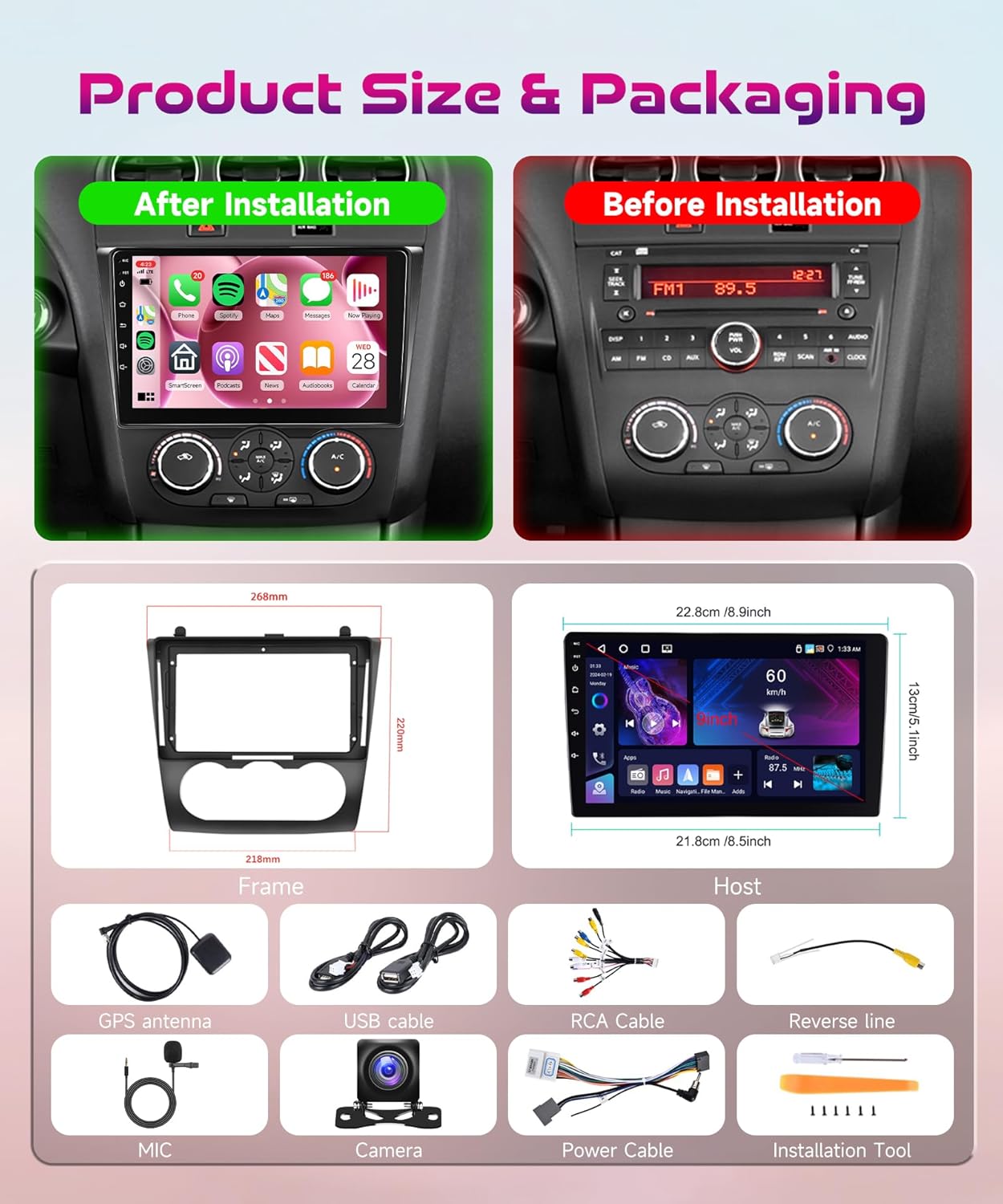 Car Radio for Nissan Altima 2008-2012,Wireless CarPlay Android Auto, 9 Inch Touchscreen, GPS, WiFi