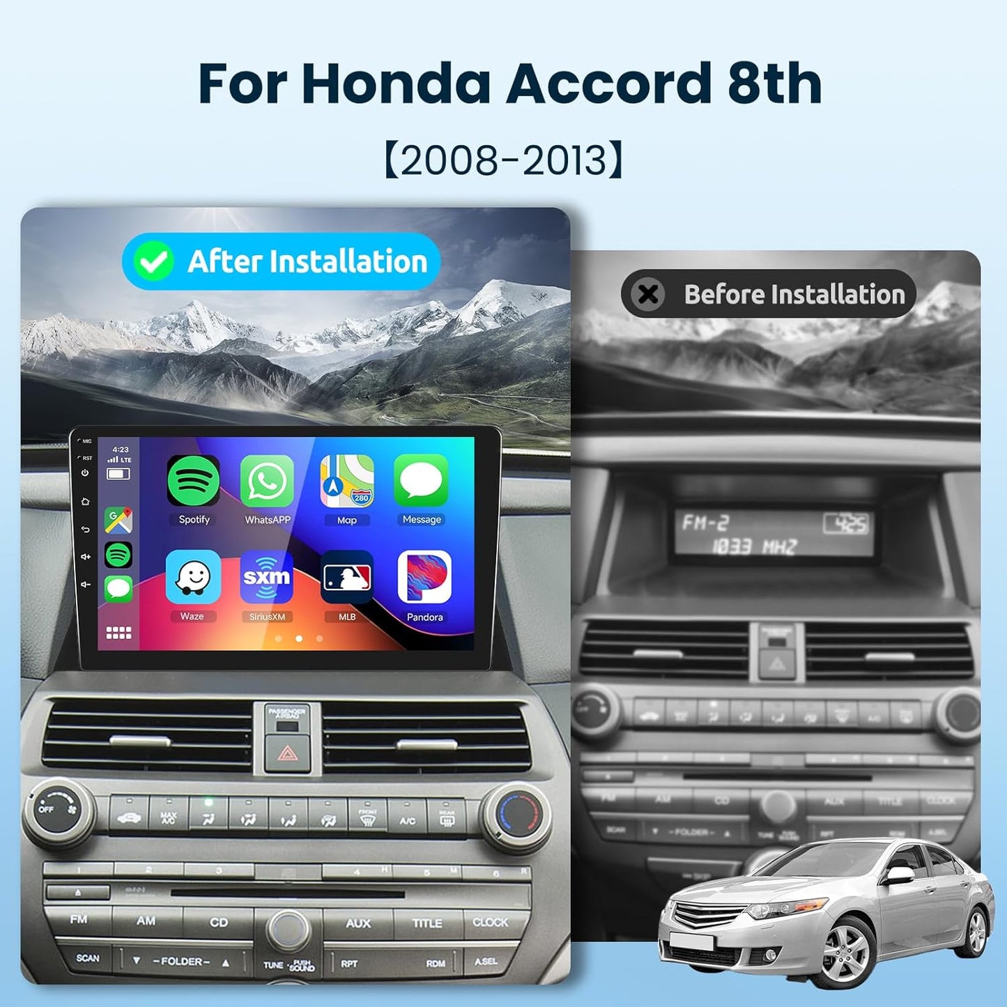 2G+64G Car Stereo Radio for Honda Accord, 2008-2013 with Wireless Carplay Android Auto, 10.1 inch Touch Screen