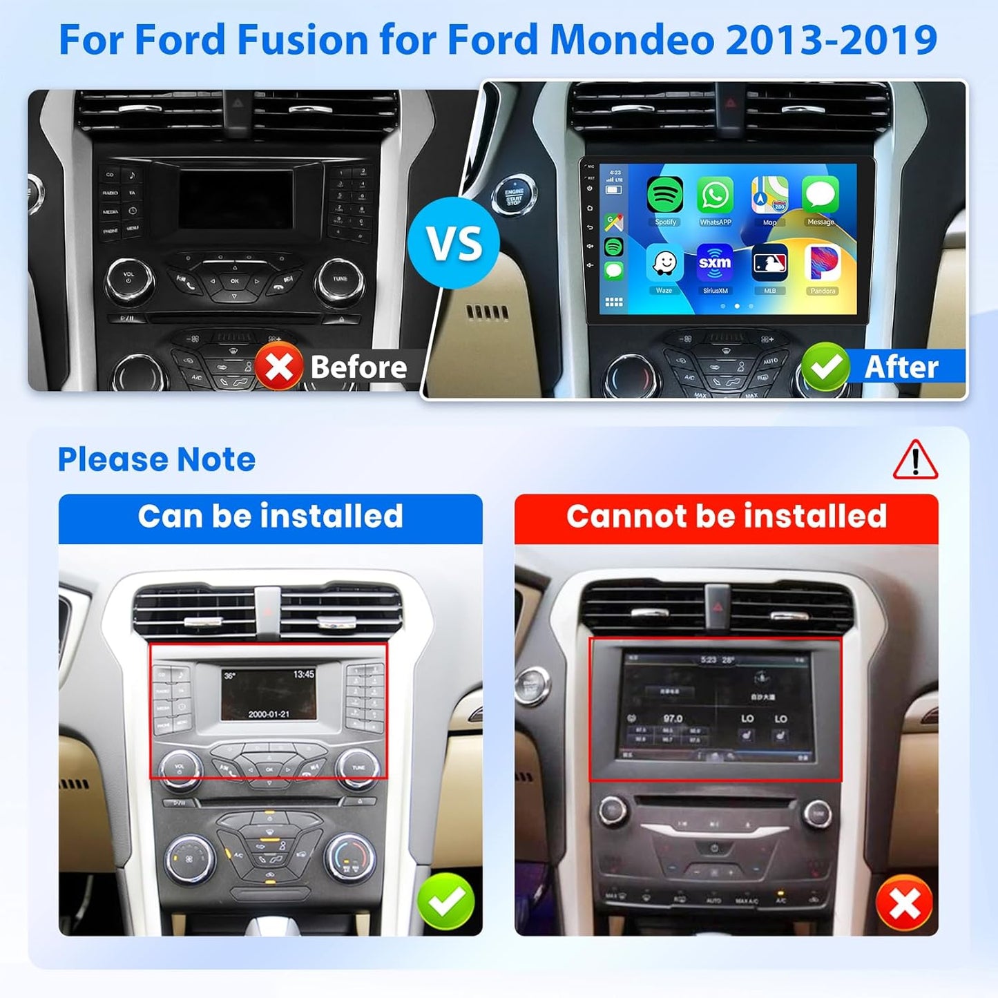 4G+64G Car Radio Stereo for Ford Fusion 2013-2019 for Ford Mondeo, Android 13 9 Inch Wireless Carplay/Android